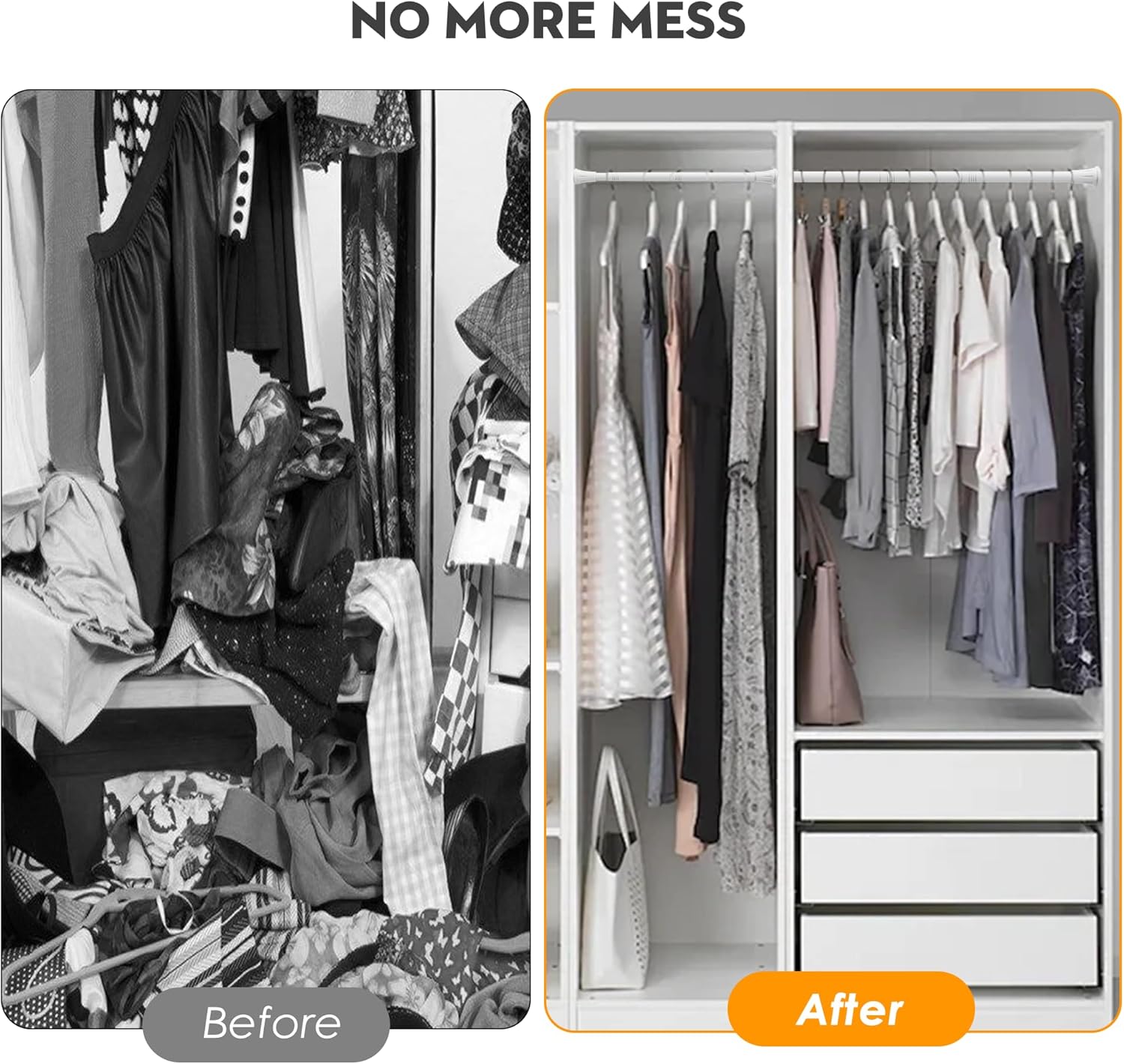 1.1 Inch Diameter Tension Closet Rods for Hanging Clothes 32-48 Inch, Adjustable Pole Closet to Hang Clothes, Heavy Duty Closet bar for Wardrobes with No Drilling Holder, White