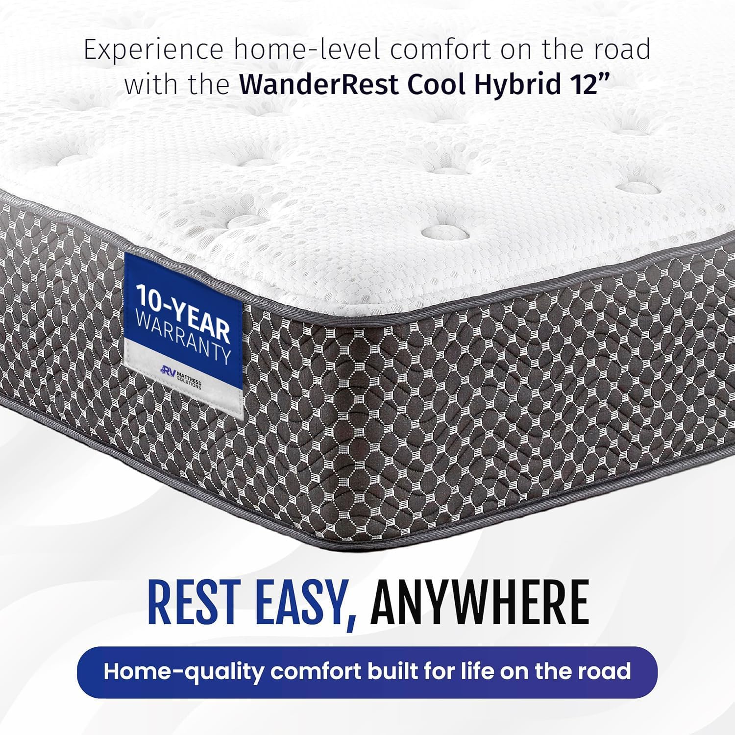 WanderRest 12” Cool Hybrid RV Mattress, RV King 72x80, Plush-Medium Gel Memory Foam & Pocketed Coil Bed for RV, Camper or Travel Trailer, Cooling Comfort, Made in USA