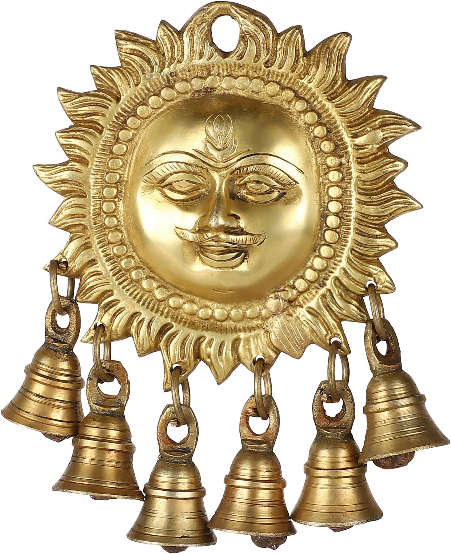 GURU JEE Brass Idol Sun Surya Face 6 Bells Statue Murti Wall Hanging Home Decor Gifts