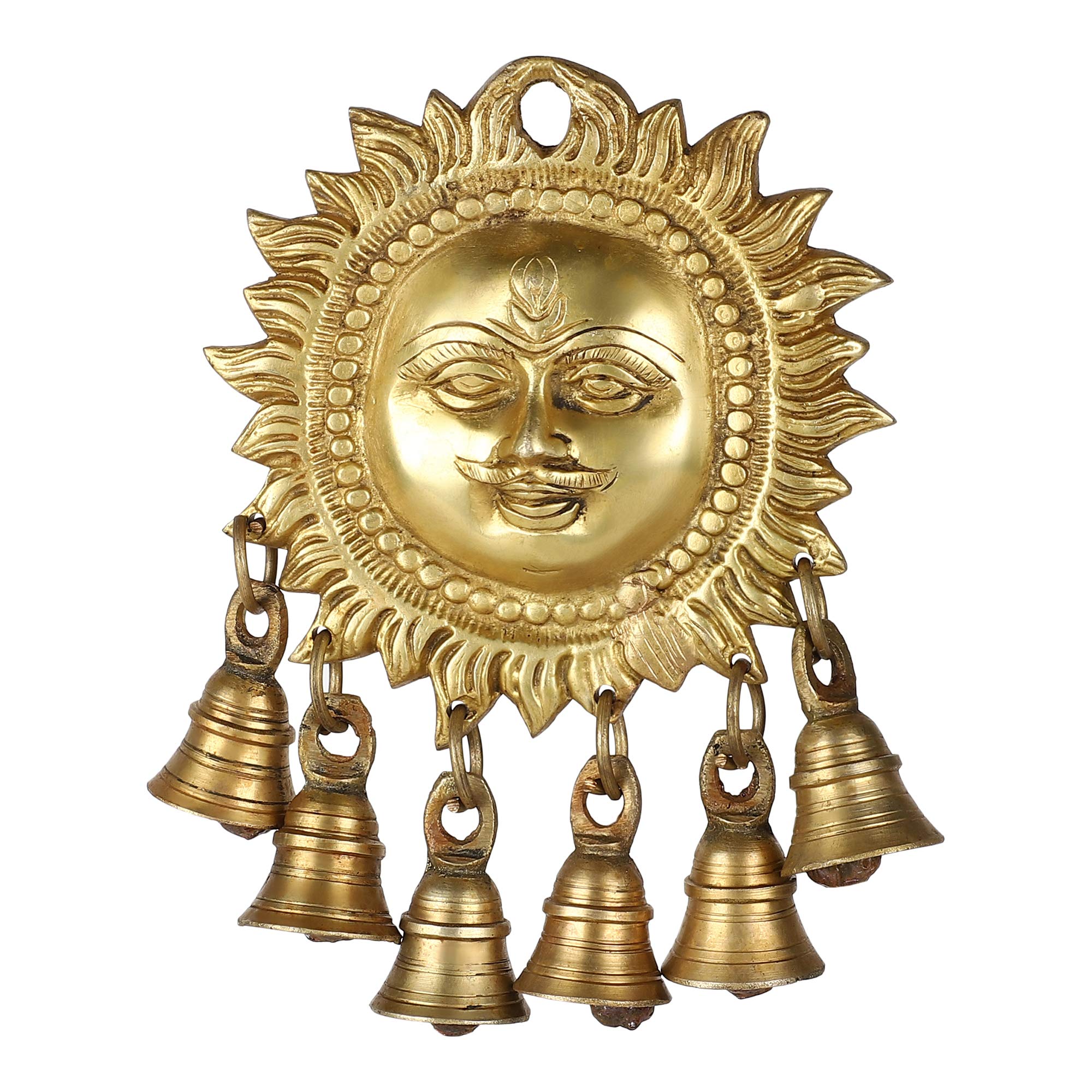 GURU JEE Brass Idol Sun Surya Face 6 Bells Statue Murti Wall Hanging Home Decor Gifts