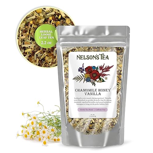 Miniatura 6 de Nelson's Tea Manzanilla Miel Vainilla – Sin cafeína – Té de hojas sueltas de hierbas, mezcla curada con arbusto de miel, manzanilla, citronela, raíz