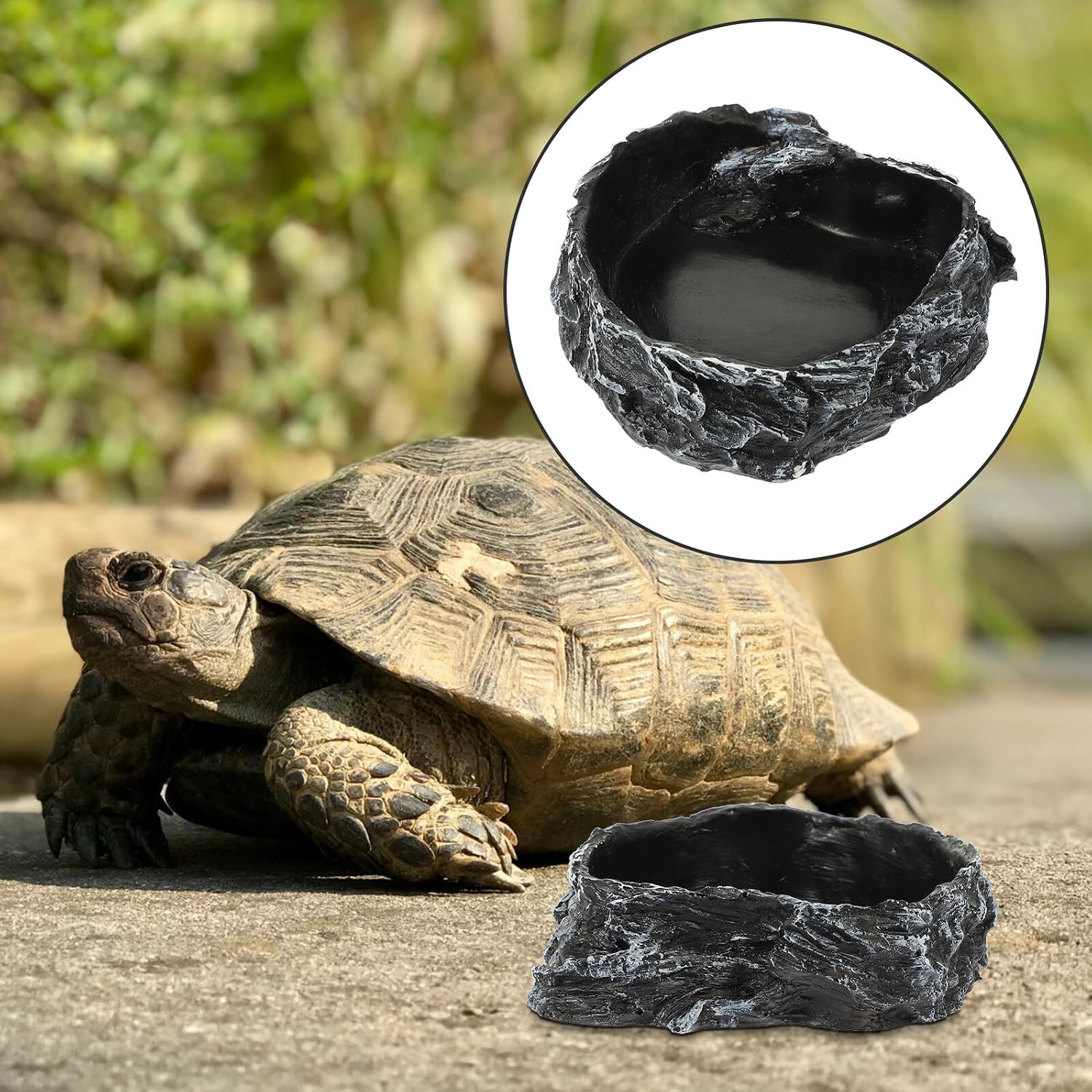 Milisten Reptile Food and Water Bowl Resin Feeder Bark Texture for Tortoise Lizard Gecko Terrarium Pet Supplies