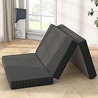 HYLZVN Queen 6 Inch Tri-Fold Memory Foam Mattress - Portable Cooling Gel Guest Bed, CertiPUR-US Certified Washable Cover for Camping, Dorm, RV, Black