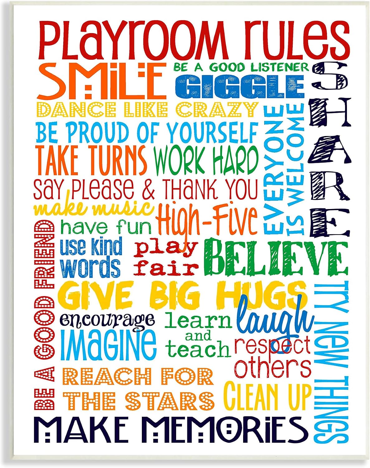 Stupell Industries Rainbow Playroom Rules Smile Textured