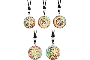 5 Pcs Chakra Crystal Chakra Orgone Energy Healing Pendant Necklace for Men...