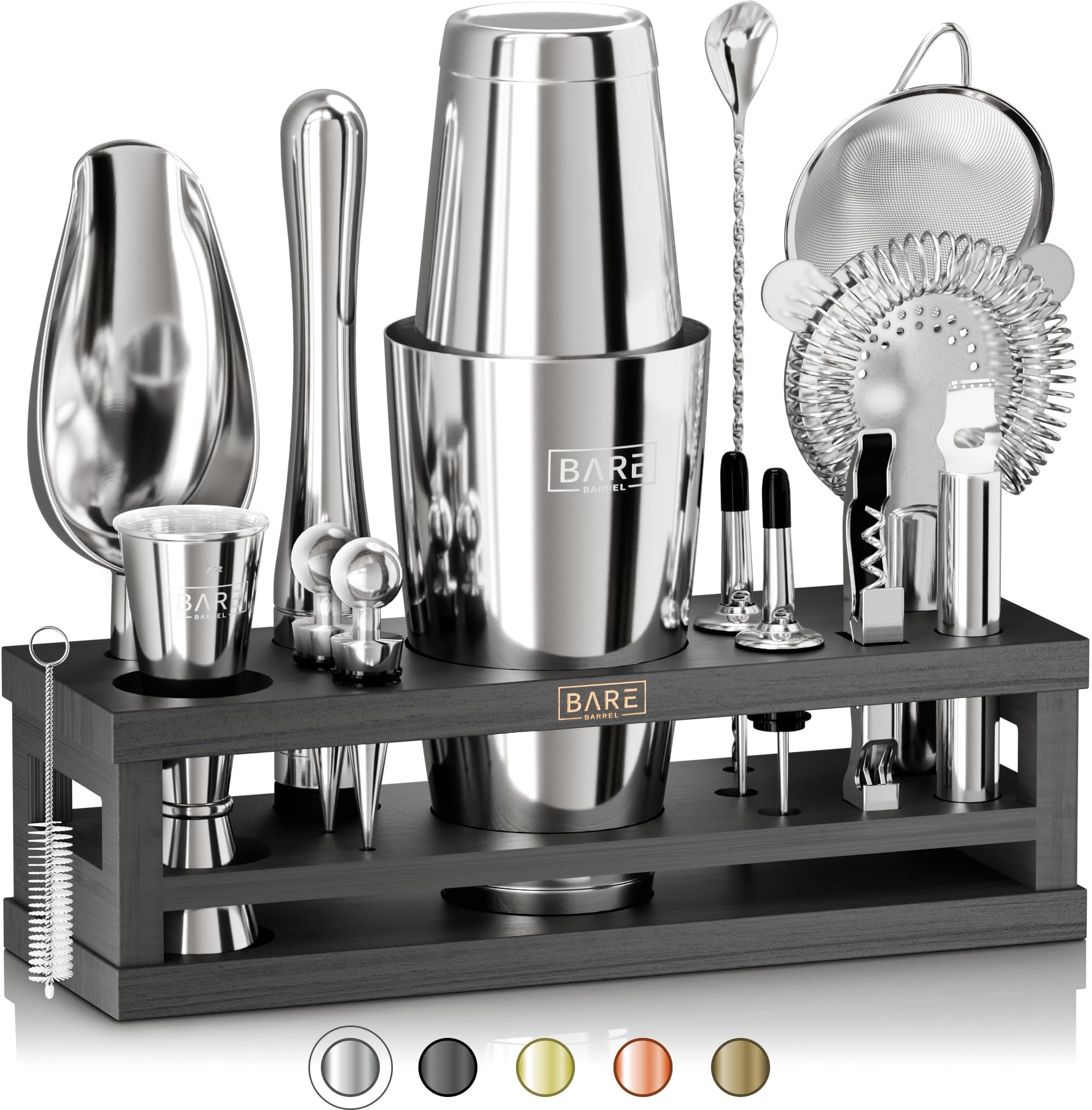 Mixology Bartender Kit Bar Set | 16-Piece Cocktail Shaker Set | Martini Barware Mixing Tools for Home Bartending | Incl. 35 Recipe Cards | Gift Set (28oz Boston Shaker, Silver/Black)