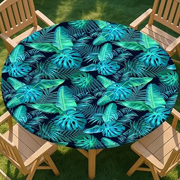 Round Tablecloth Waterproof Elastic Fitted Cover for 36-44 Round Tables