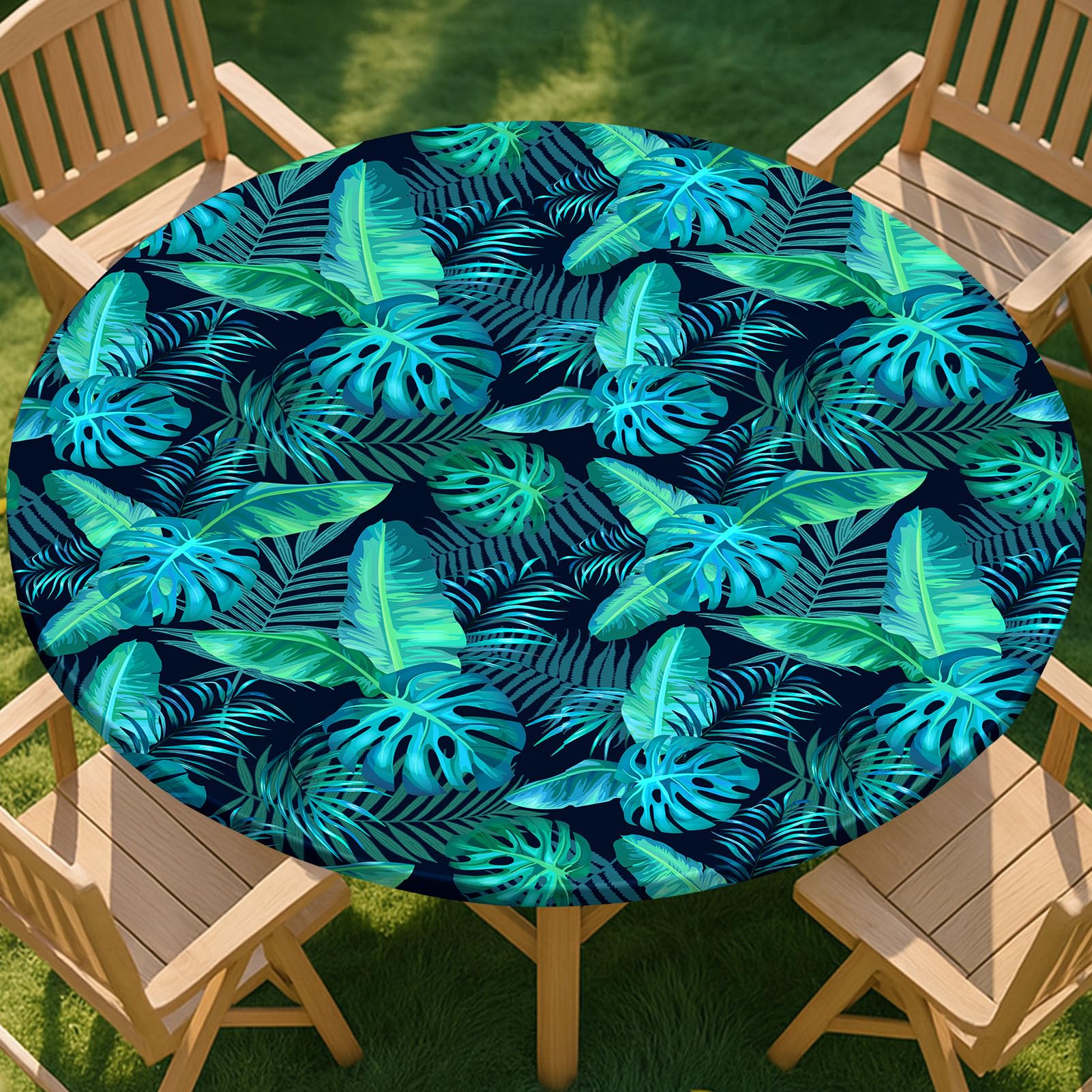 pickyNproud Round Tablecloth Waterproof Round Fitted Tablecloth with Elastic Fits 45"-56" Round Tables for Dinner, Outdoor, Picnic