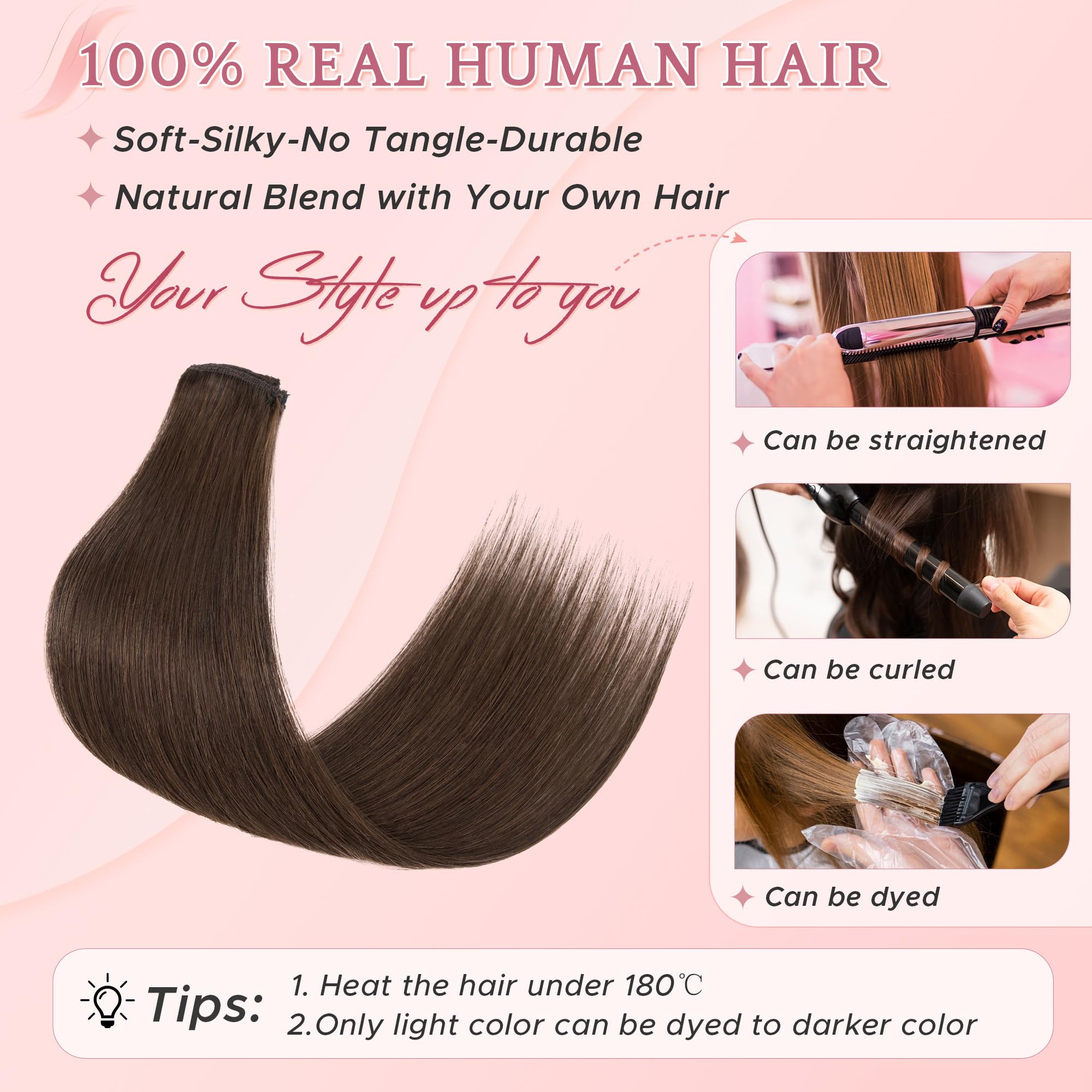 Clip in Extensions Echthaar Extensions Clip 6 Tressen 6 Clips Hair Extensions Remy Echthaar Haarverlängerung invisible natürlich 40 cm Dunkelbraun #2R
