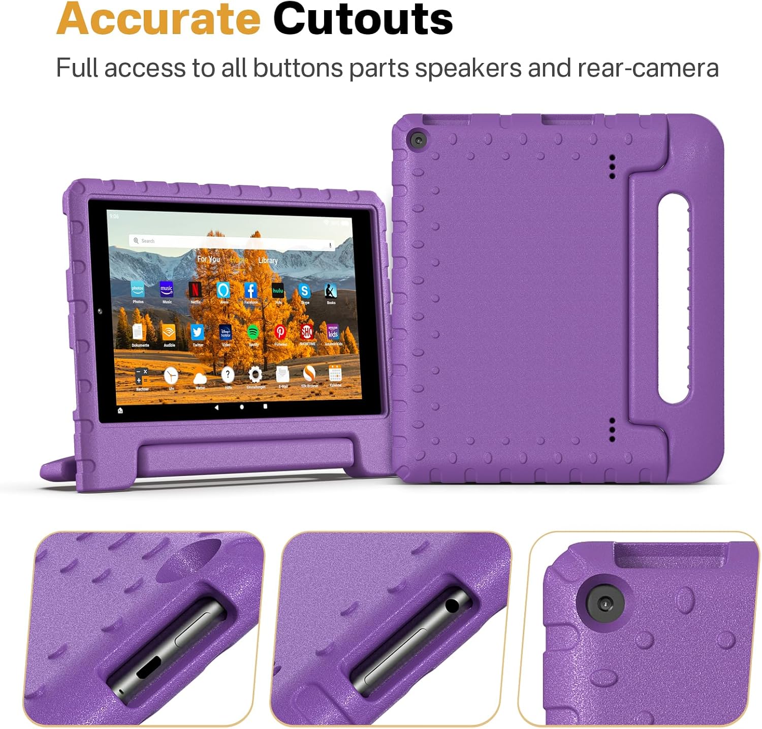 Kids Case for Amazon Kindle Fire HD 10 5th/7th/9th Generation 2015/2017/2019 Released, Shockproof Protective Tablet Cases with Adjustable Handle Stand, Purple