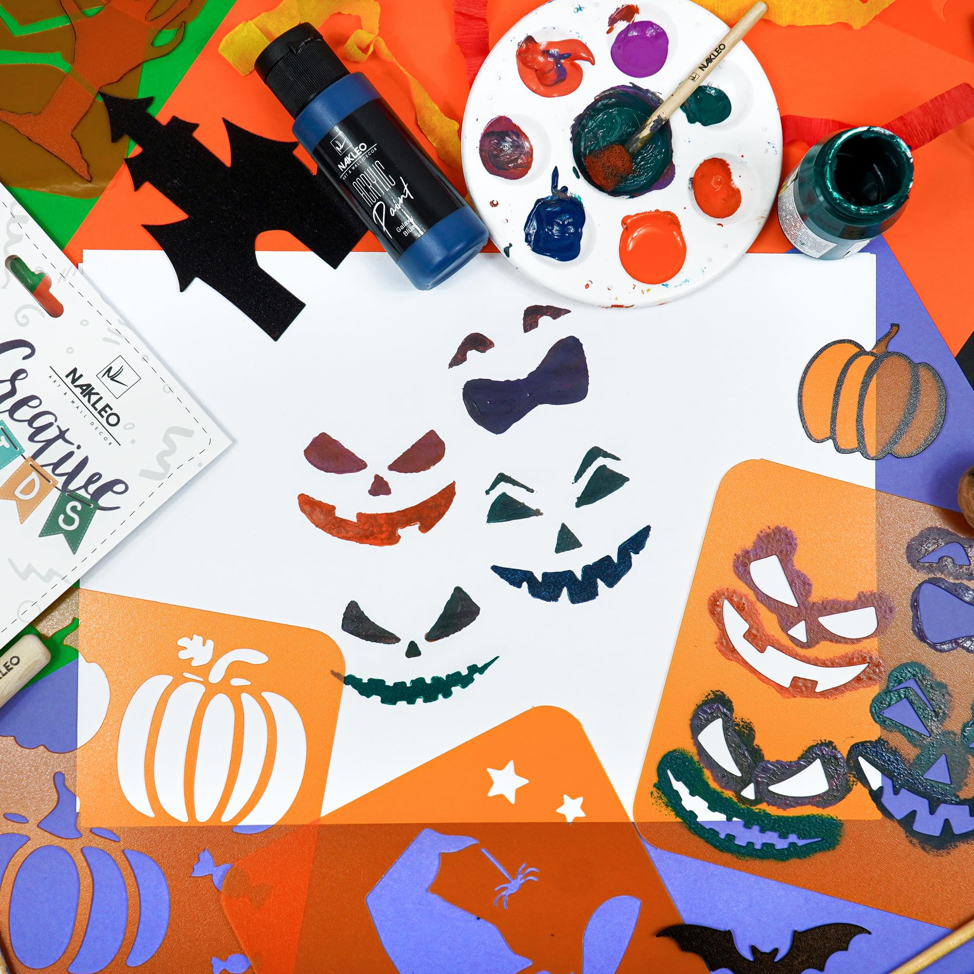 NAKLEO Painting Stencils for Kids 8 Pcs Set 15x15cm Halloween, Children Creative Drawing Templates Plastic and Reusable - Image 3