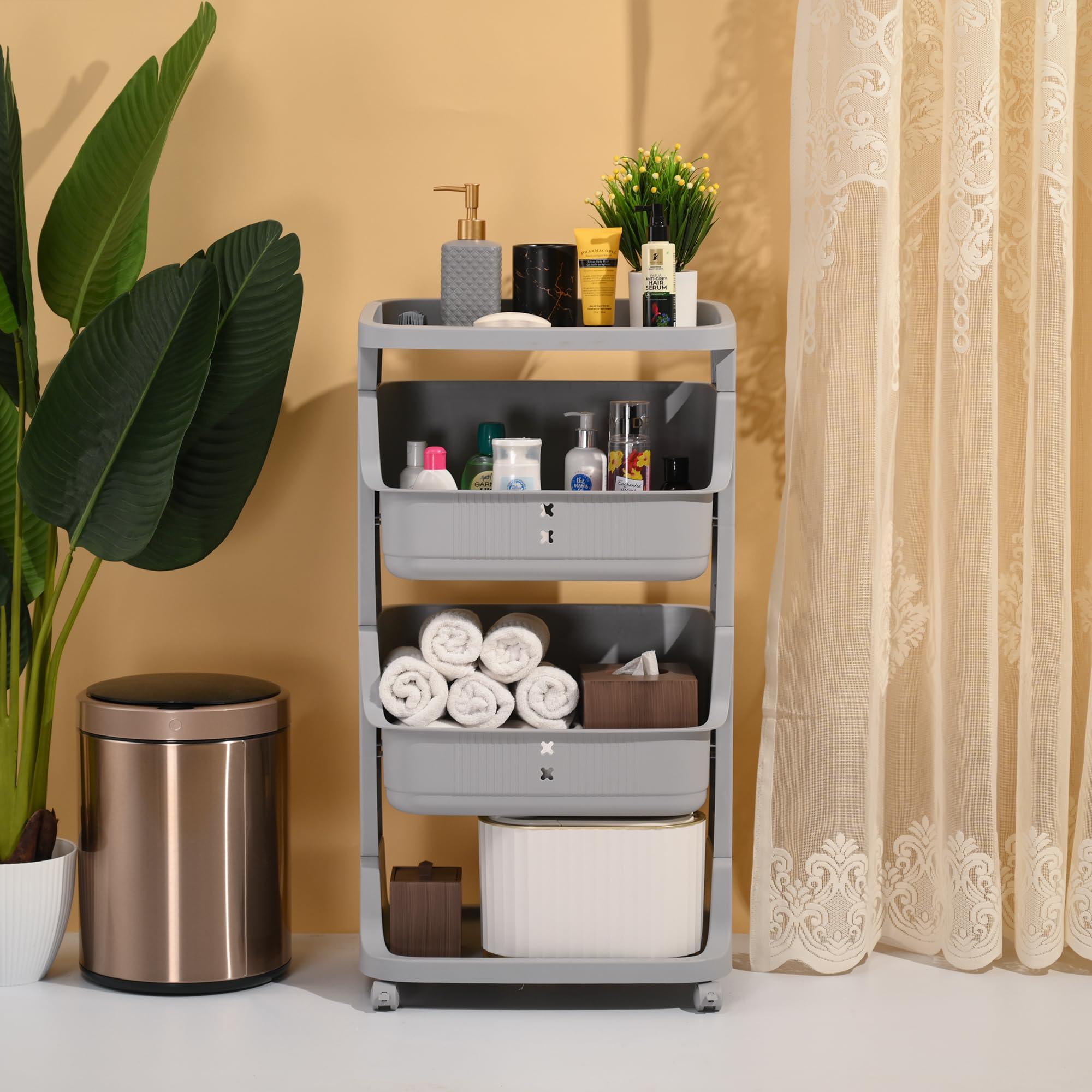 Homestic Adjustable Storage 2 Tier Shelf | Rolling Shelf | Multipurpose | Book, Kitchen, Laundry Storage Rack| MC2018-36| Grey-picture-24