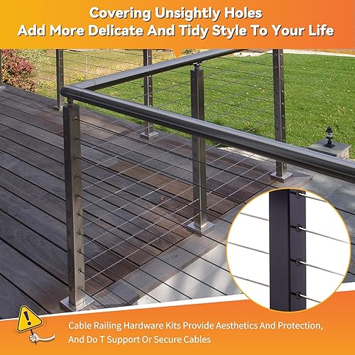 Miniatura 6 de Paquete de 20 fundas adhesivas para barandillas de cable de 18 pulgadas, 532 pulgadas 316 pulgadas, accesorios de barandilla de cable de acero