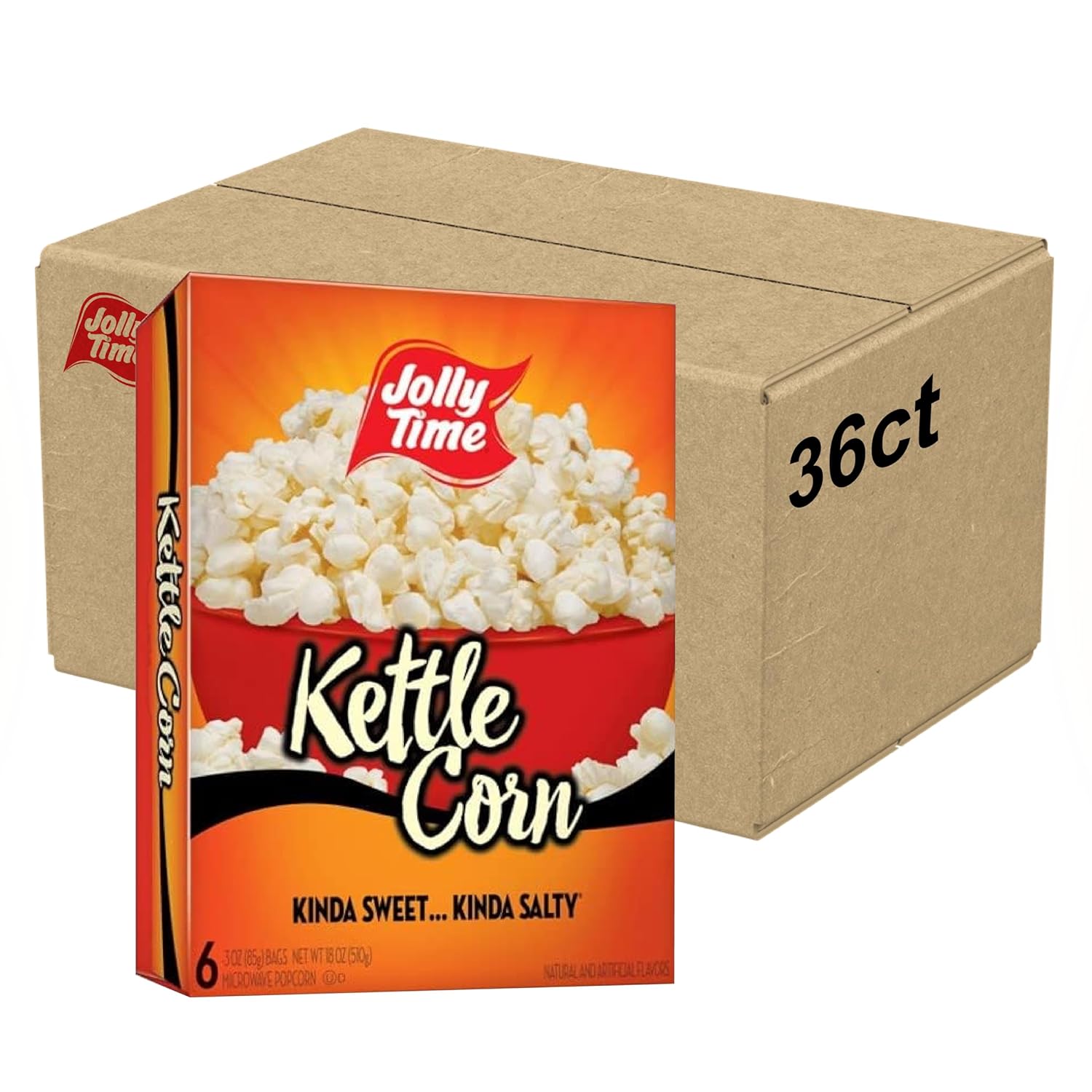 Jolly Time Kettle Corn, Festival Fun Sweet & Salty Glazed Gourmet Microwave Popcorn, 3oz Sharing Bag, 6 Bags Per Carton (3 Ounce (Pack of 36))
