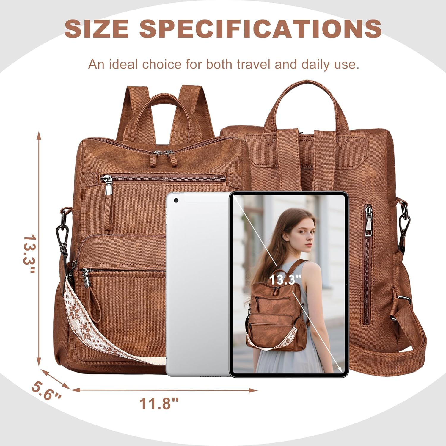 Backpack Purse for Women, Pu Leather Designer Travel Backpack, Fashion Work Ladies Shoulder Bag Handbag - Image 3