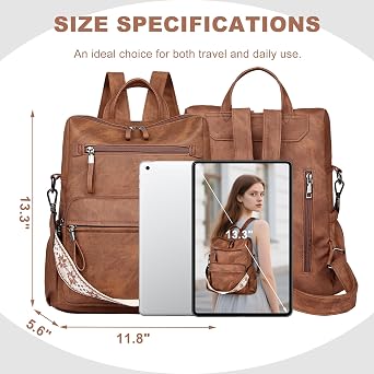 Backpack Purse for Women, Pu Leather Designer Travel Backpack, Fashion Work Ladies Shoulder Bag Handbag