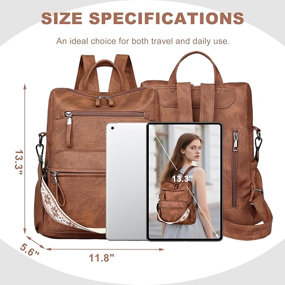 Backpack Purse for Women, Pu Leather Designer Travel Backpack, Fashion Work Ladies Shoulder Bag Handbag