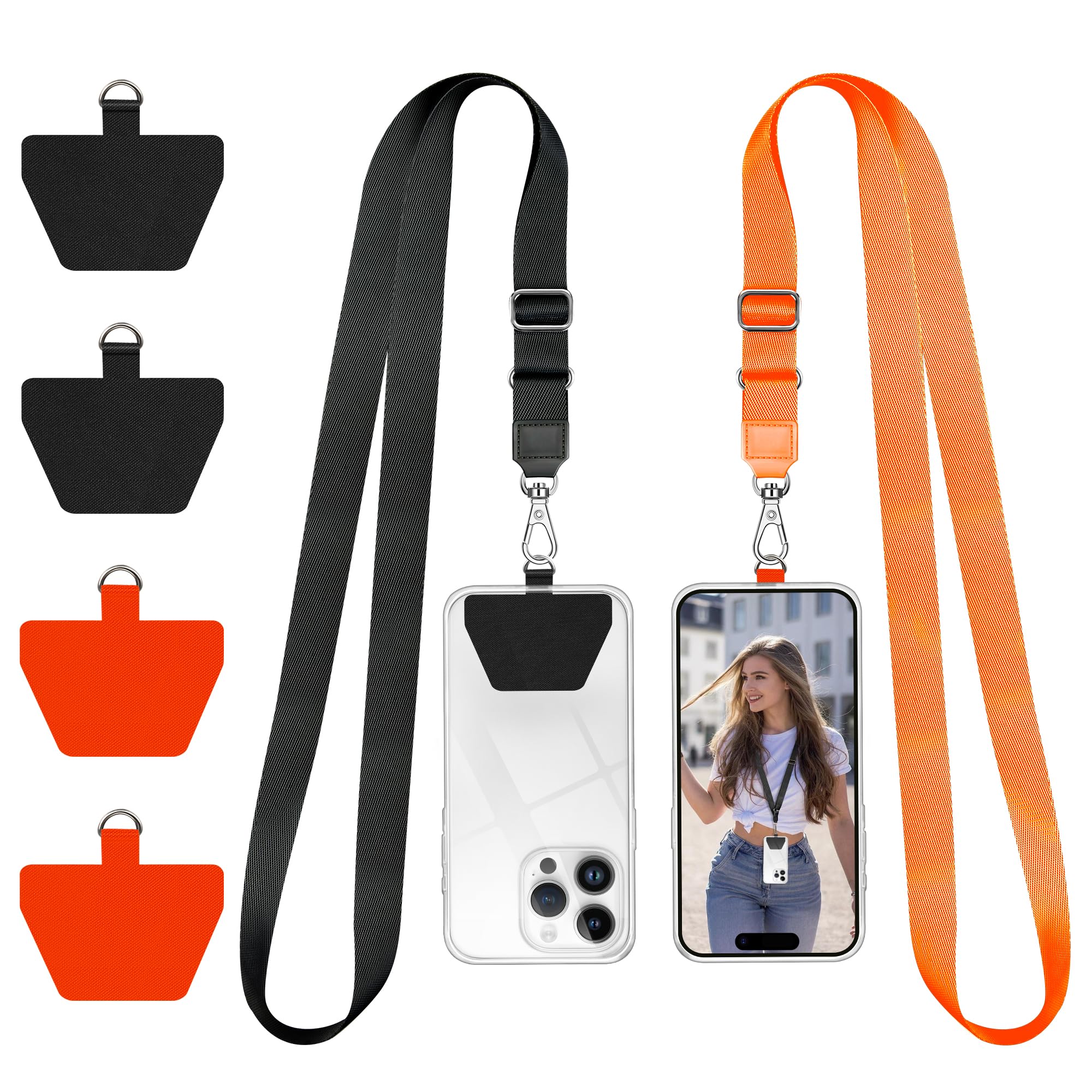 Doormoon Phone Lanyard, Universal Adjustable Neck Strap for Phone Case Keys ID Badges Cell Phone Lanyard Compatible with iPhone, Samsung, Most Smartphones, 2 Pack, Black Orange
