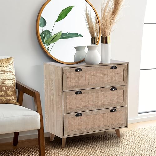 Miniatura 2 de Sophia & William Mueble de ratán Boho Cómoda de 3 cajones con cajonesGabinete de almacenamiento de acentoMesita de noche