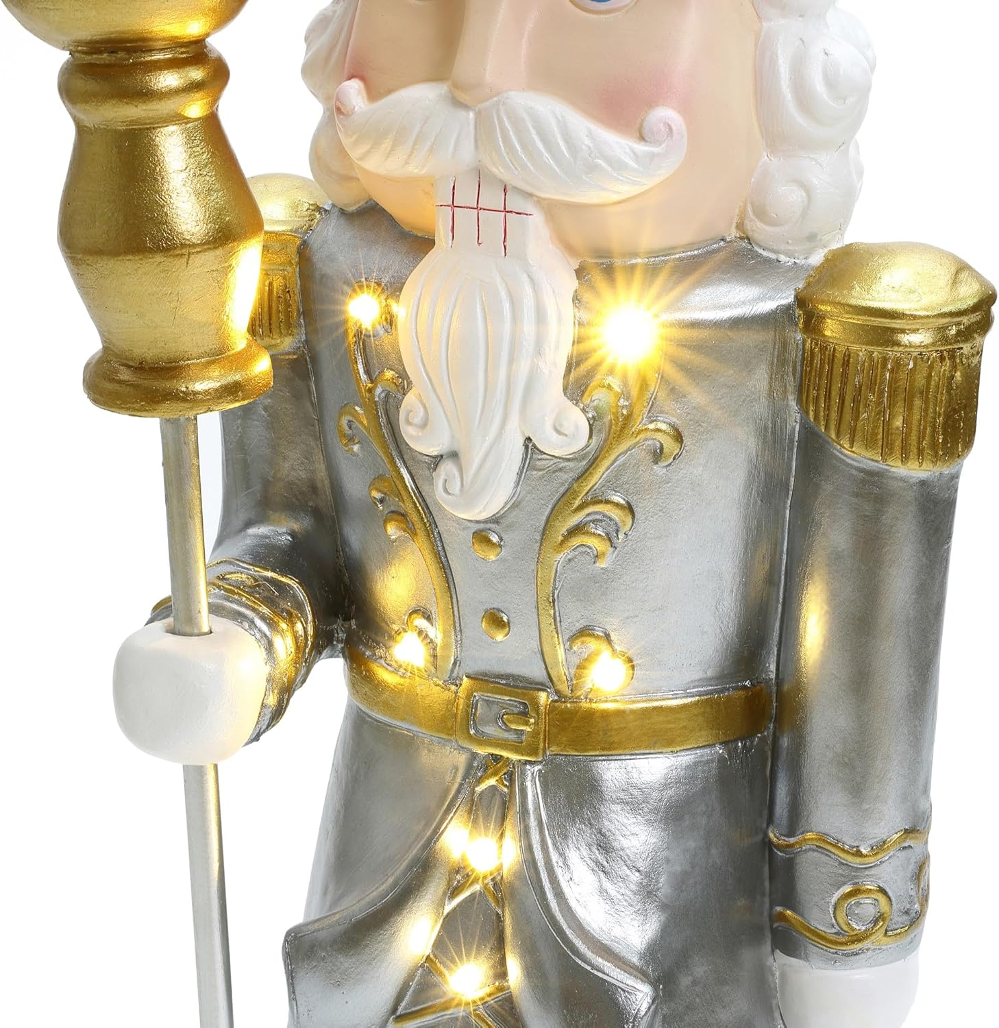 LuxenHome 3Ft Tall Traditional Nutcracker King in White with Lights