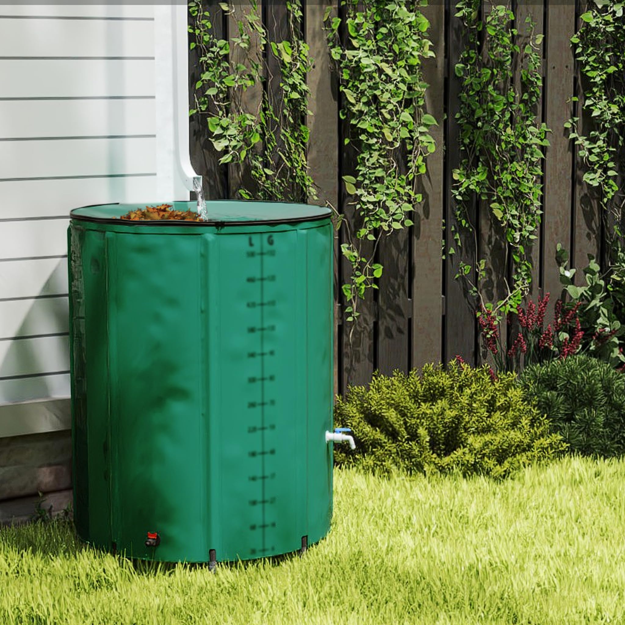 Froadp Récupérateur d'eau de pluie pliable de 380 l, avec couvercle et échelle, bâche mate, réservoir d'eau de pluie pour arrosage du jardin, bain de glace, avec valve de vidange, vert