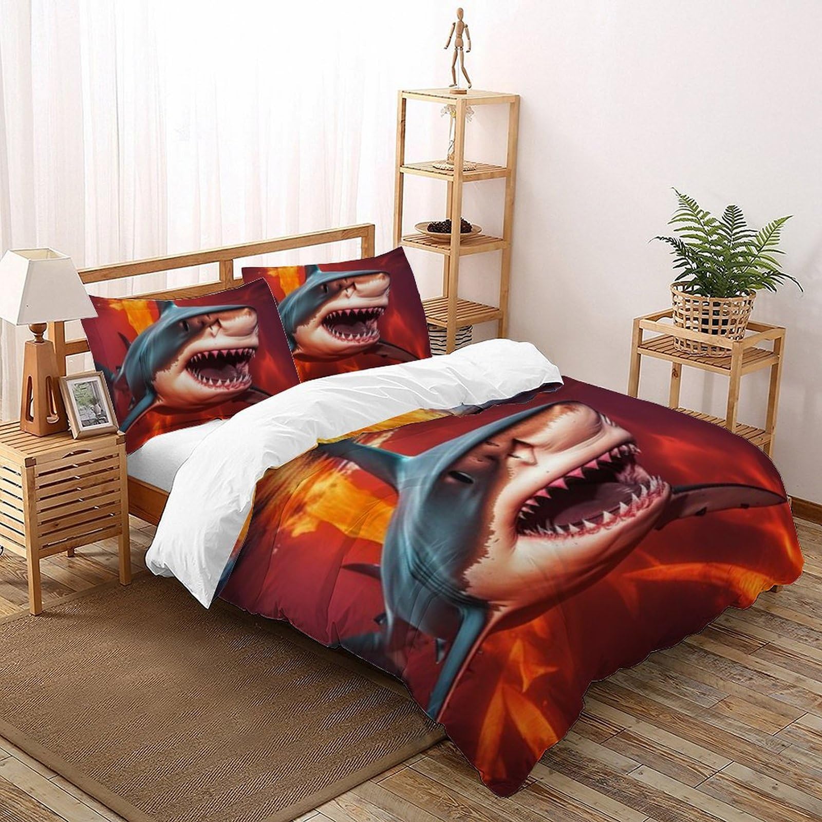 Housse de couette requin literie microfibre animaux aquatiques double 200x200cm