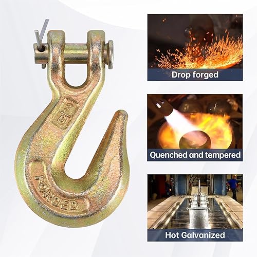 Miniatura 26 de Gancho deslizante de horquilla de 5/16 pulgadas con pestillo de seguridad, forjado G70 de capacidad de 14,000 libras, ganchos de cadena de seguridad
