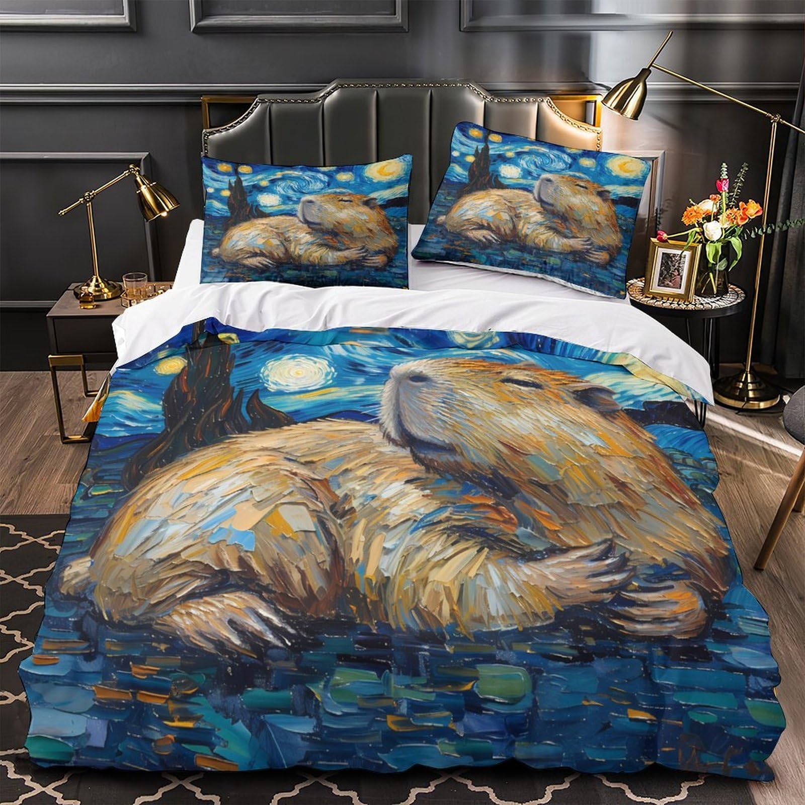 Parure de lit capybara anti-acarien avec zip pour simplifier le lavage du lit king size