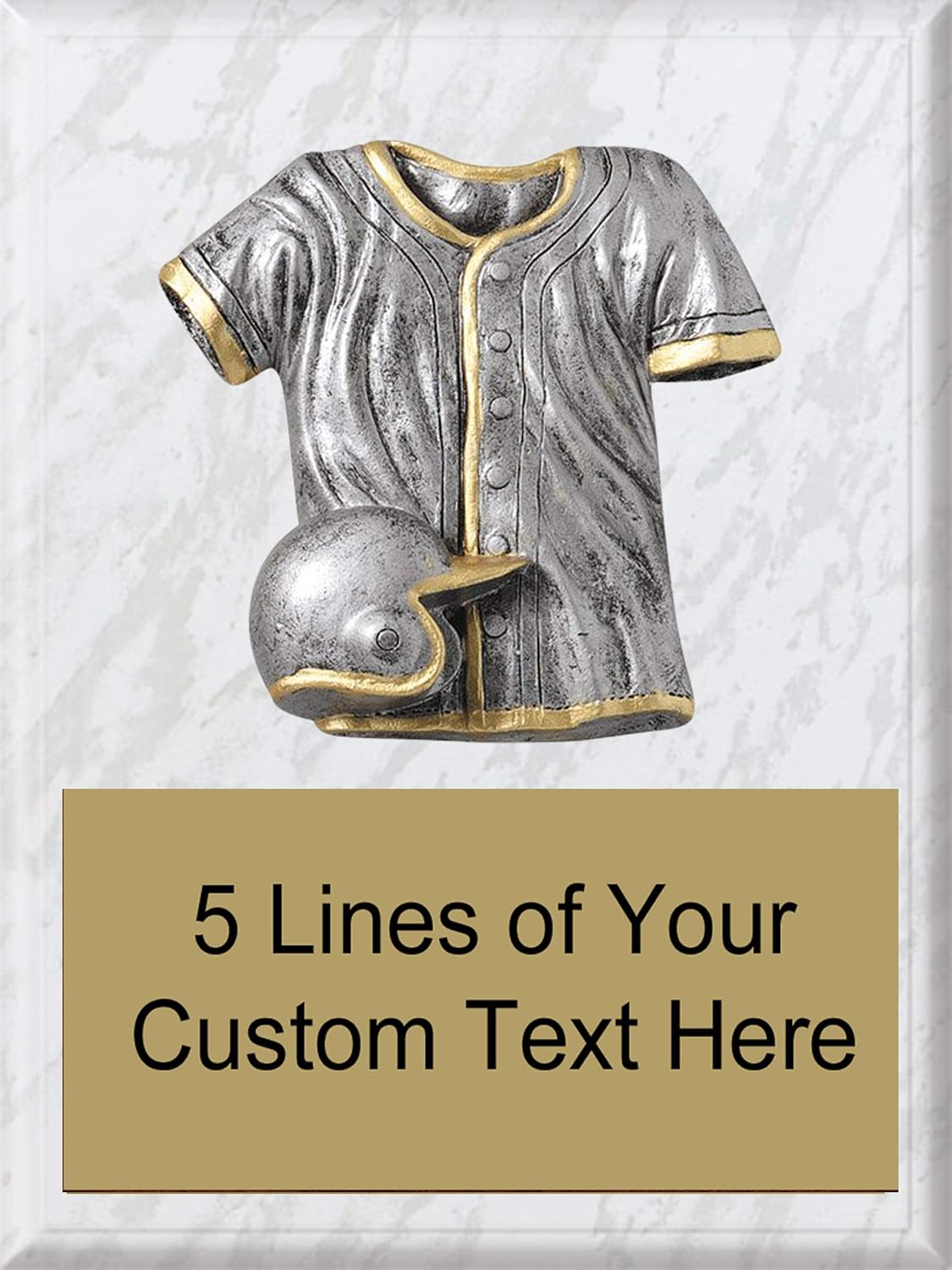 Express Medals 8 x 10 White Marble Finish Wood Baseball Plaque Trophy Award with 4 inch Tall Heavy Resin Sport Jersey Detail and Up to 5 Lines of Free Engraving