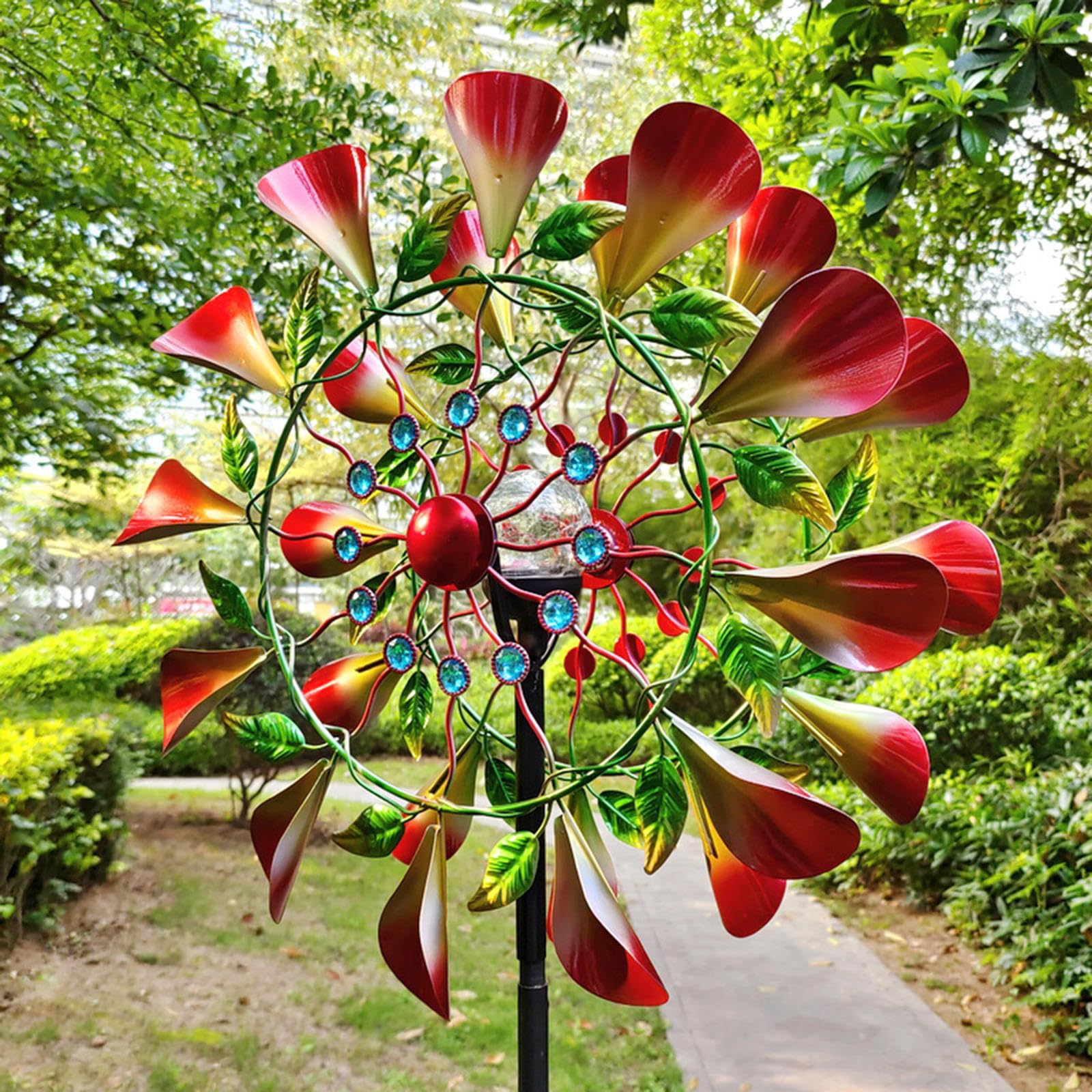 83 Pollici Acchiappavento Girandole A Vento Da Cantiere Colore Led Che Cambia Sfera Di Vetro Ad Energia Solare Girella Eolica Da Giardino