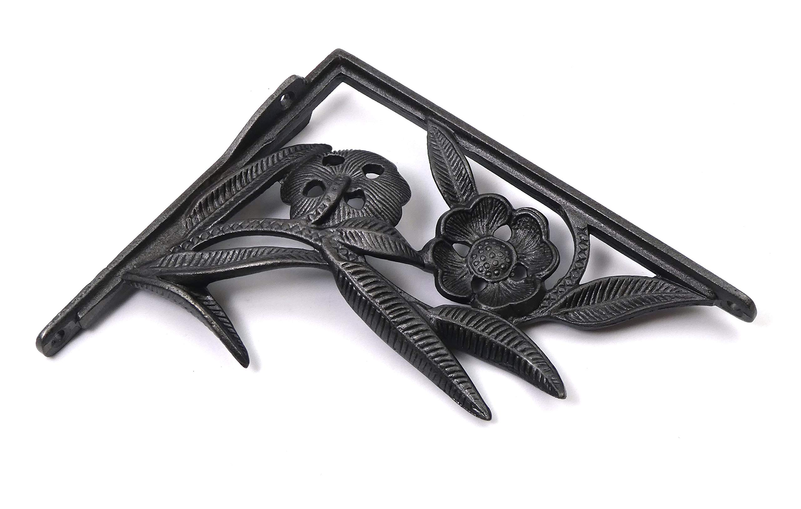 Oakcrafts Antique Pair Of Decorative Flower Shelf Brackets Cast Iron (8.0" X 7.0" / 200Mm X 175Mm)
