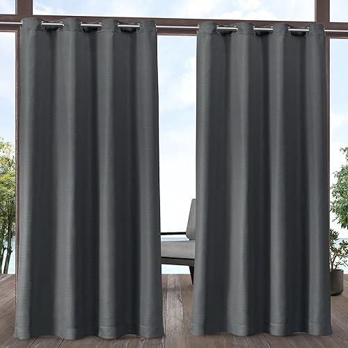 EXCLUSIVE HOME Aztec - Par de paneles de cortinas para interiores y exteriores con ojales, 54 x 96 pulgadas, carbón