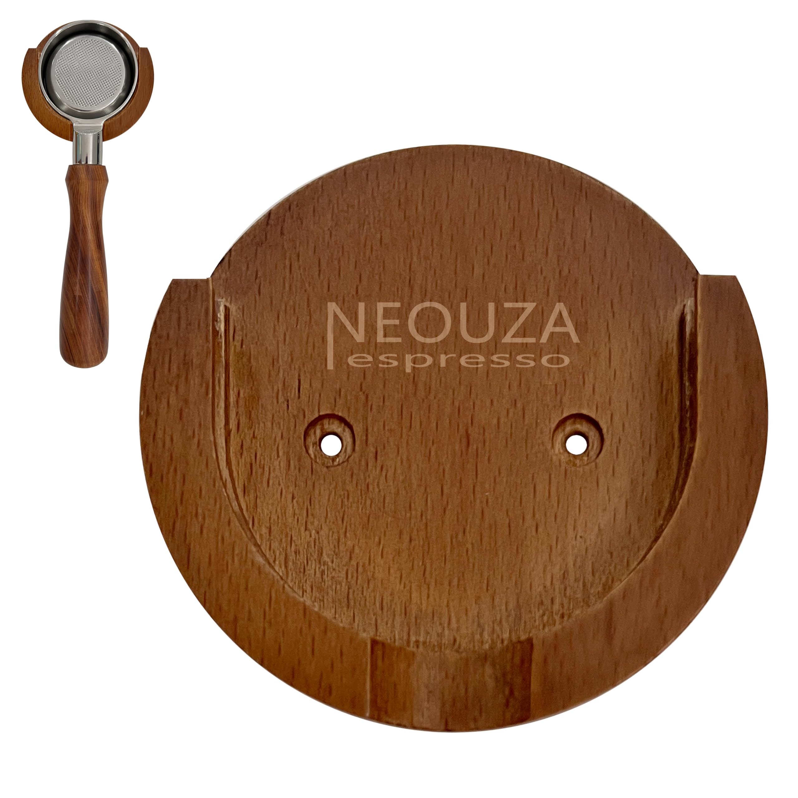 NEOUZA Organizer Per Espresso – Stazione In Legno Di Noce E Acciaio 304, Con Supporto Regolabile Per Portafiltro 53/54 Mm, Antiscivolo