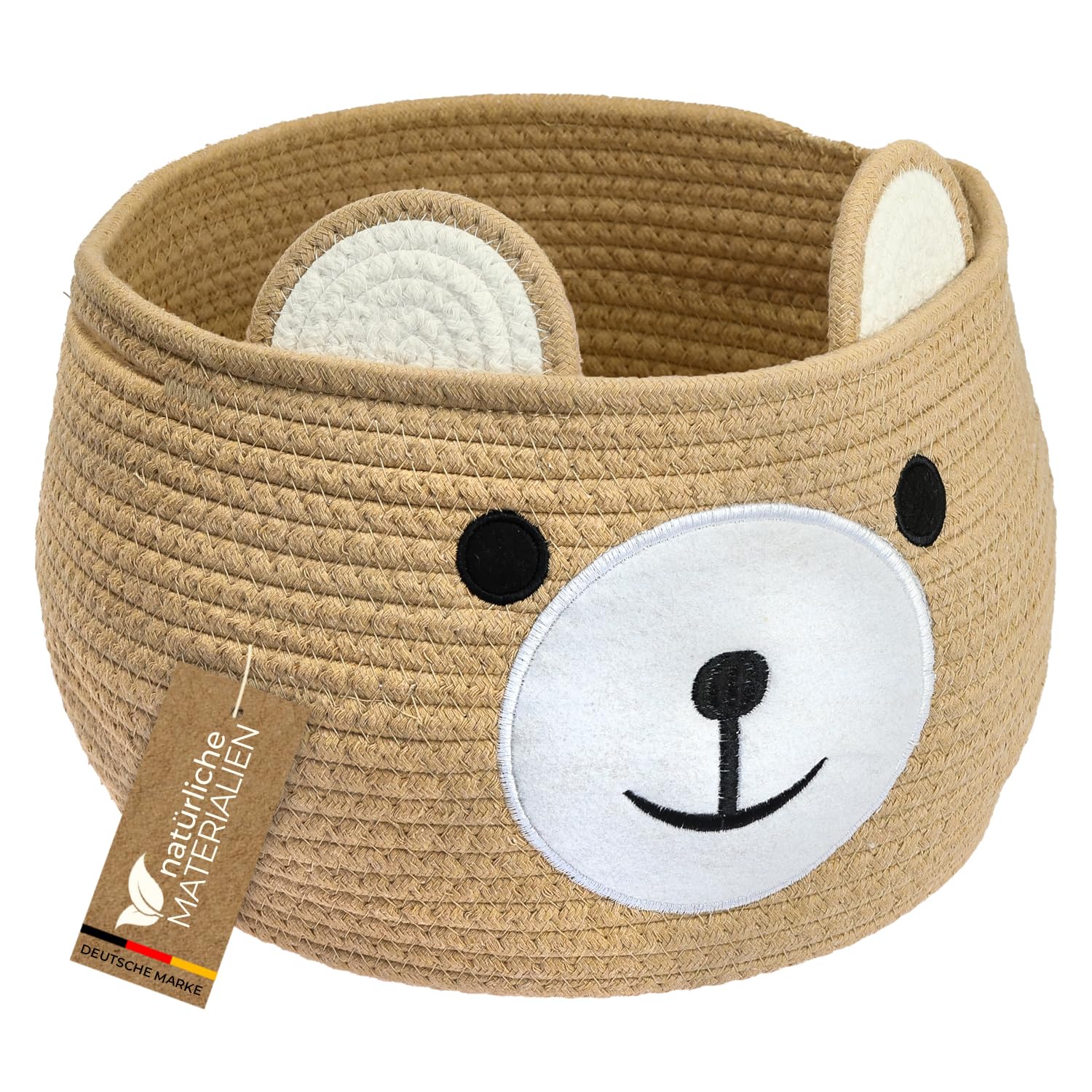 HMF Aufbewahrungskorb mit versteckten Griffen, Korb für Kinderzimmer aus Baumwolle | Bär | 30 x 24 cm | Honig