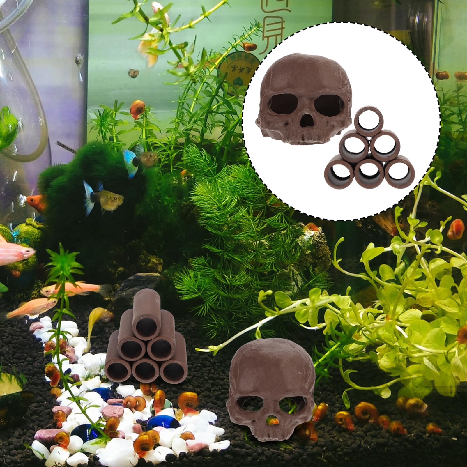 POPETPOP 3 Juegos Olla De Barro del Tanque De Peces Neto Pecera Adornos Pequeños Decoración Pecera Adornos Pecera Cueva De Peces Decorativa Paisajismo Cueva De Peces Arcilla 2 Piezas * 3