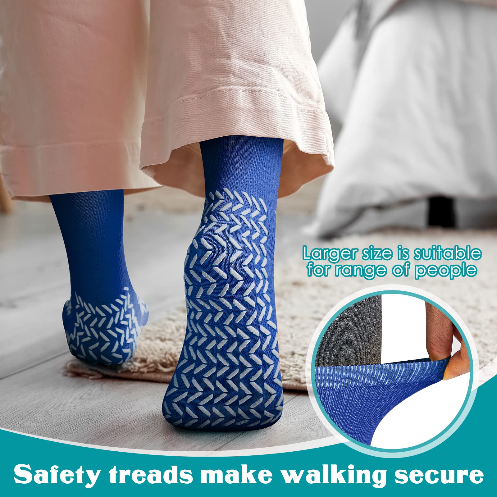 Taiyin 6 Paar doppelseitige Laufflächensocken Krankenhaussocken Rutschstopp Sicherheit Sturzprävention für bariatrische, Blau, X-Large