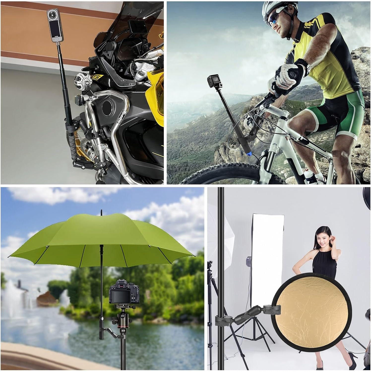 Double Camera Clamp, Flexible Motorcycle Super Clamp Double Crab Clamps 360 Degree Rotatable Sports Camera Handlebar Fixed Mount