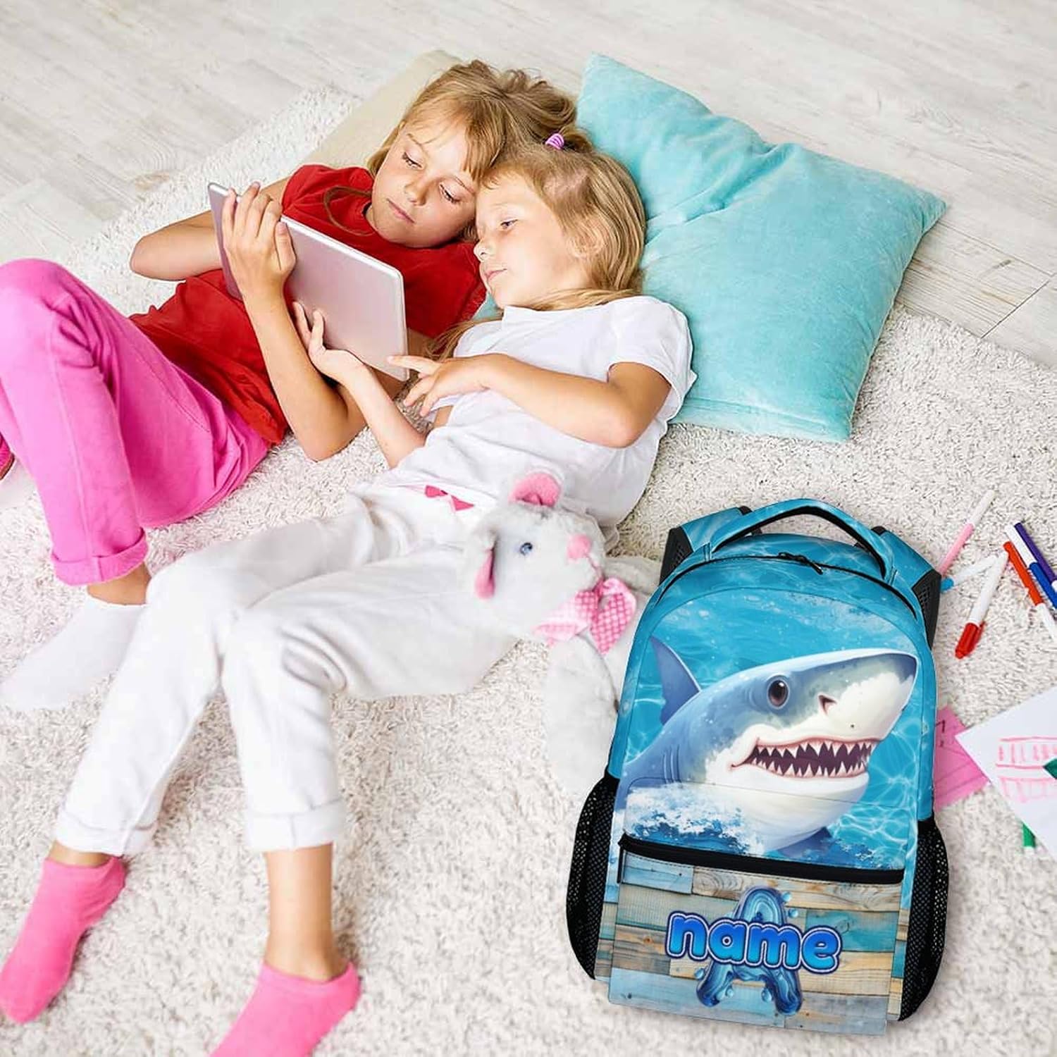 School Backpack, Shark Backpack for Boys, Personalized Kids Bookbag, 17 Inch Kids Toddler Bookbag, Cool Durable Initial Schoolbag for Preschool Elementary Kindergarten Travel