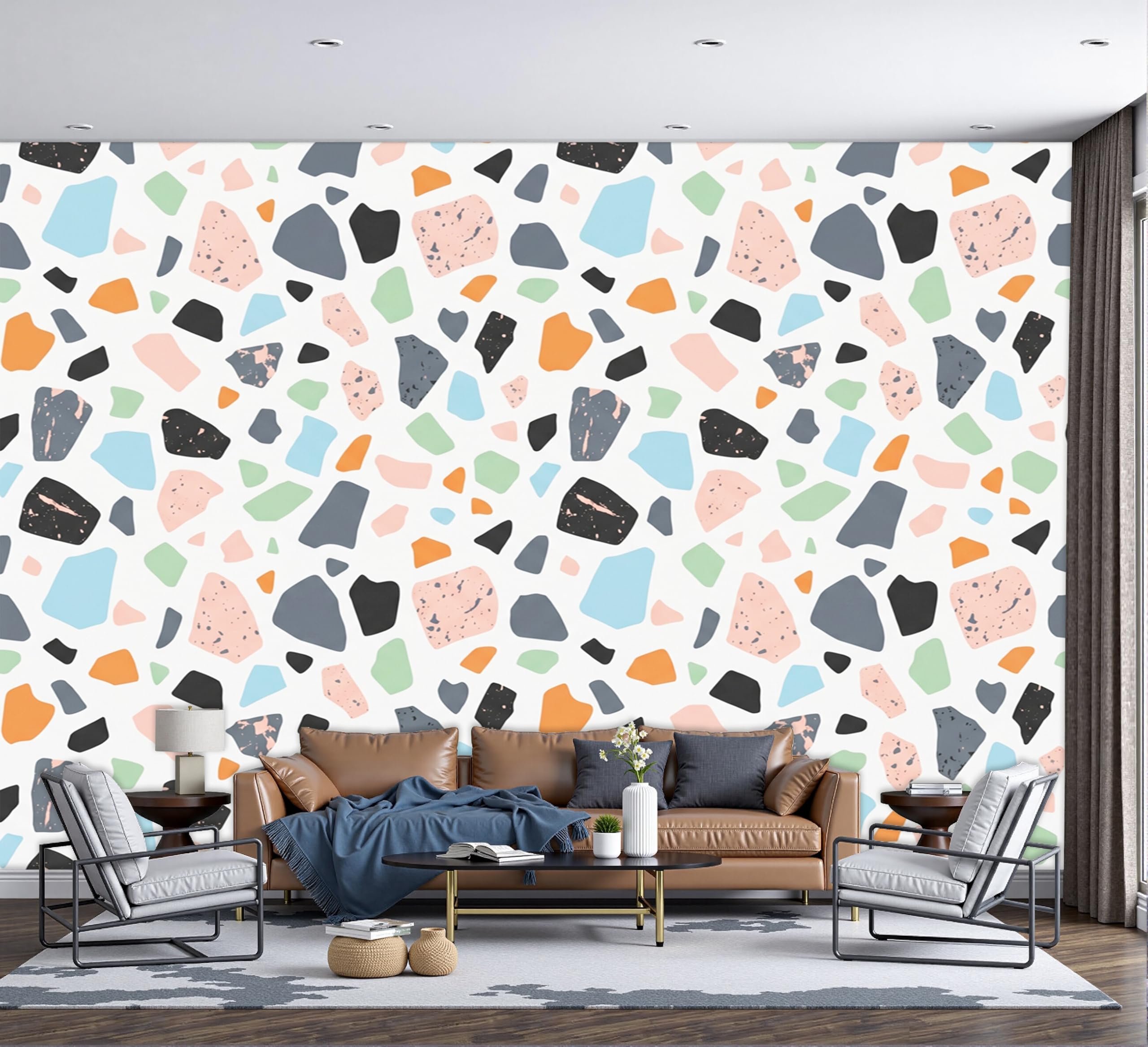 Fotomural de pared de diseño wabi-sabi papel pintado azul premium