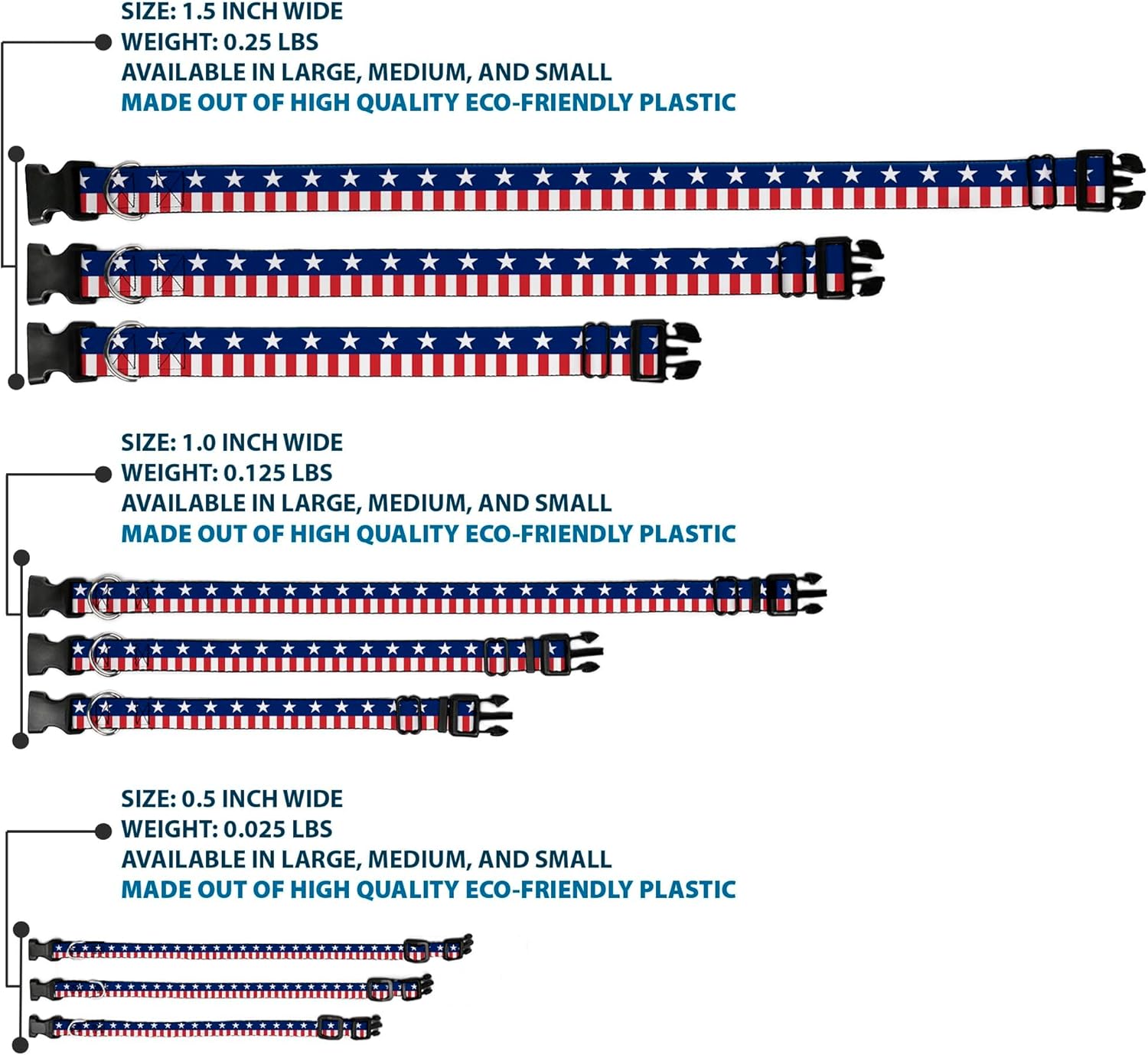 Buckle-Down Plastic Clip Collar - Americana Stars & Stripes2 Blue/White/Red/White - 1.5" Wide - Fits 18-32" Neck - Large