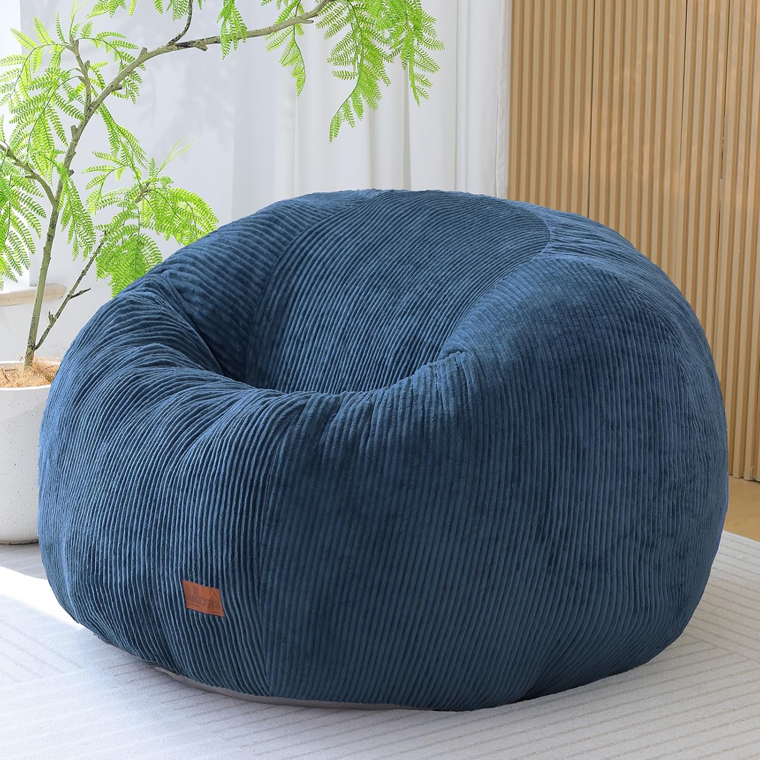 Bean Bag Chair for Adults Teens & Kids, Giant Round Bean Bag with Memory Sponge Filling, Boneless Lounge Floor Sofa Chair with Handle & Non-Slip Base for Living Room Bedroom Balcony(L-Blue)