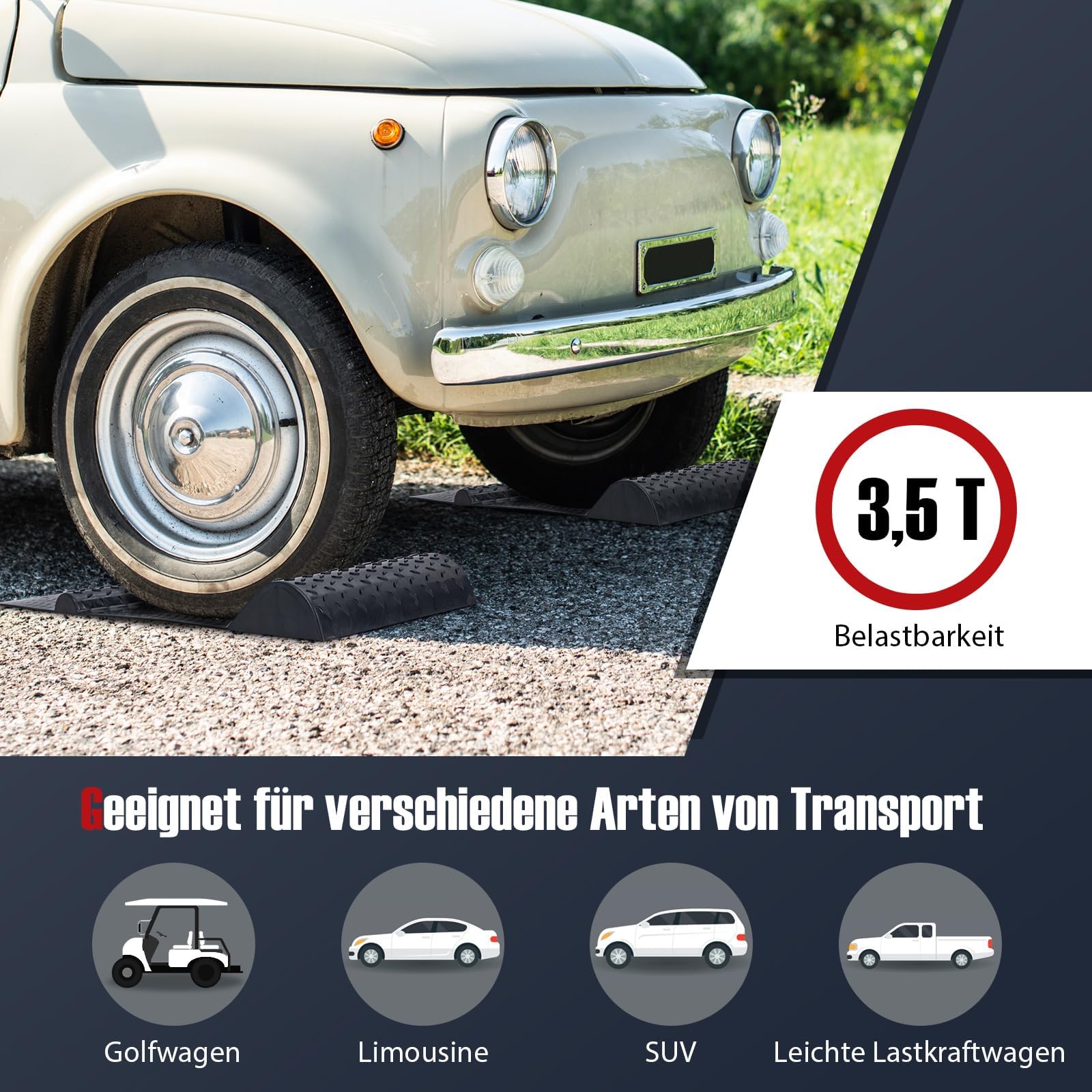 COSTWAY 2er Set Parkmatten rutschfest, Einparkhilfe aus Gummi mit Bremsschwelle selbstklebend, Autostopper Anfahrschutz für Garagen Parkplätze