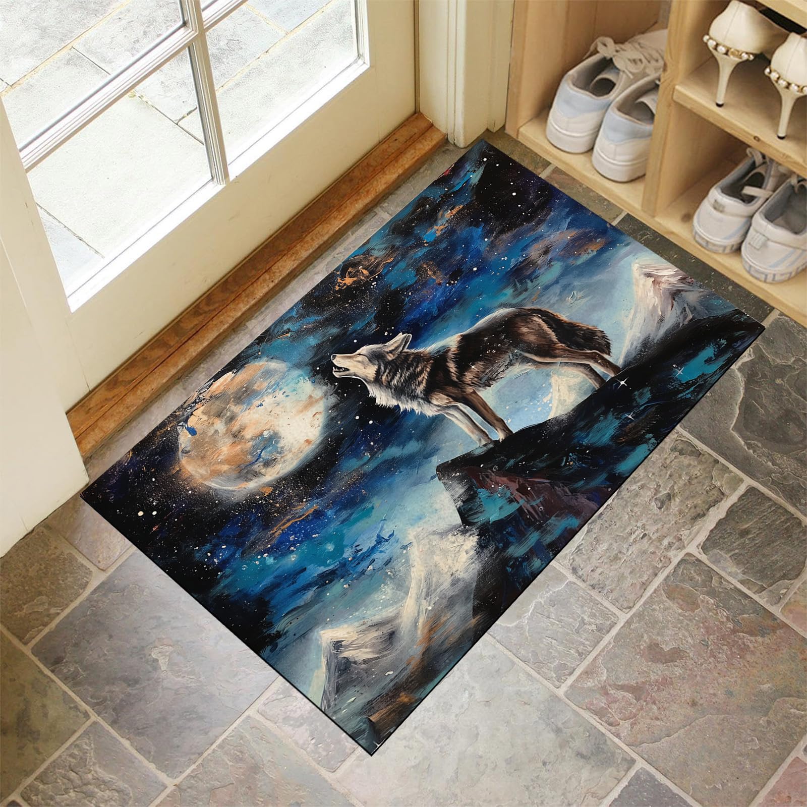 Tapis de porte extérieur loup au clair de lune idéal pour protéger votre couloir