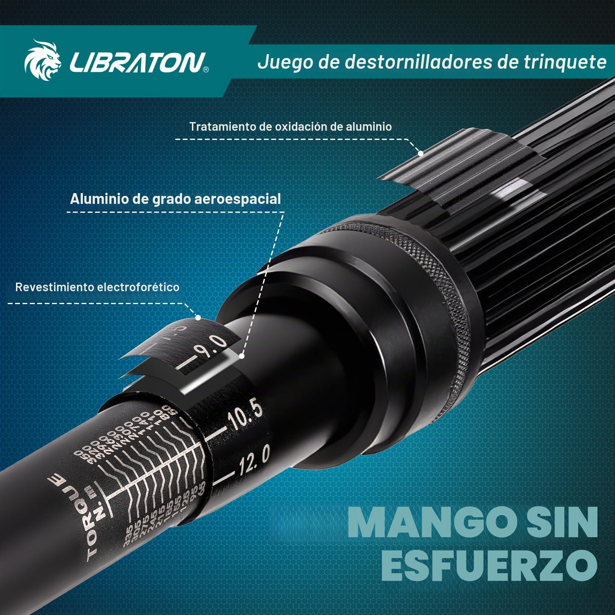 LIBRATON Llave Dinamométrica 1/2", 50-350 Nm Llave de Torque, Llave Dinamométrica Moto con Clic, Precisión ±3%, Mango Articulado 1/2", 72 Dientes de Doble Dirección Ajustable, para Moto y Coche