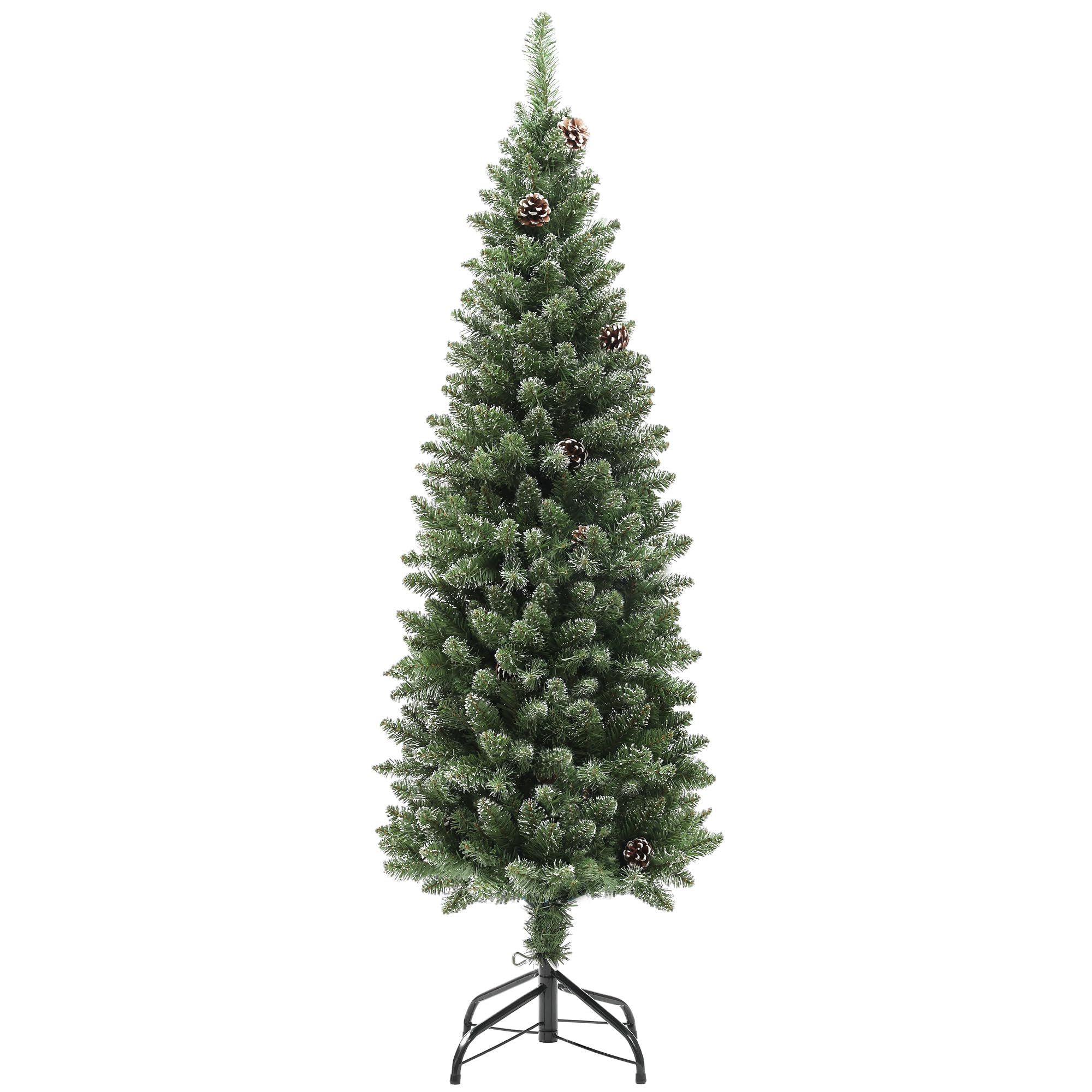 HOMCOM Árbol de Navidad Estrecho 150 cm Árbol de Navidad Artificial con 395 Ramas 30 Piñas y Soporte de Metal Árbol Navideño para Salón Interior Verde