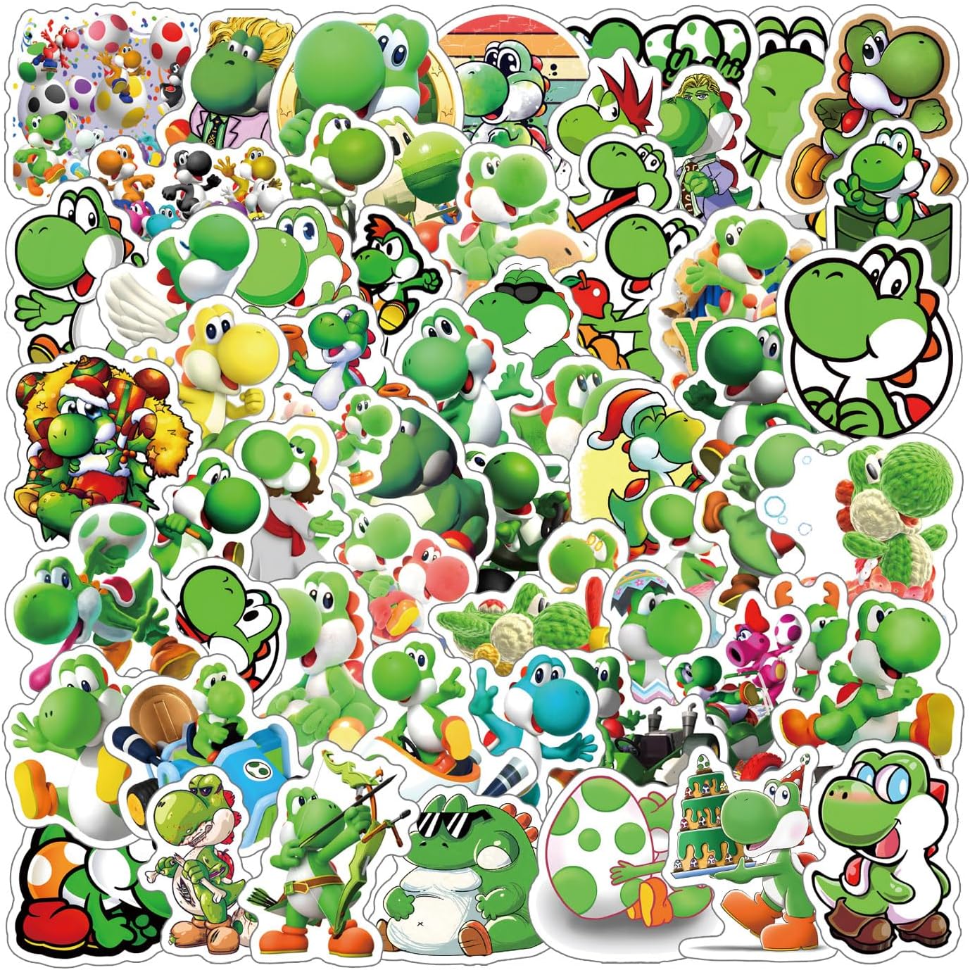 61Pcs Yoshi Stickers Pack，Aesthetics Cute Cartoon Vinyl Waterproof Decals for Water Bottle, Laptop, Phone, Skateboard, Journaling,Gifts for Kids Teens for Party Supply
