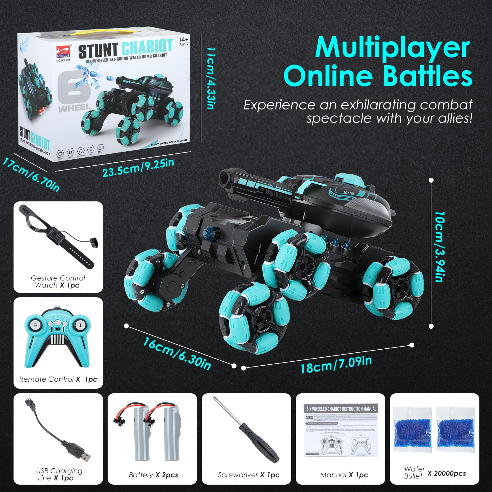 Char RC Télécommandé Gesture Sensing Voiture Telecommandé Tout Terrain 2.4Ghz Réservoir Télécommandé Jouet 360° Rotation Battle Tank RC Tir Balles d'eau avec pour Enfants Adultes Cadeau