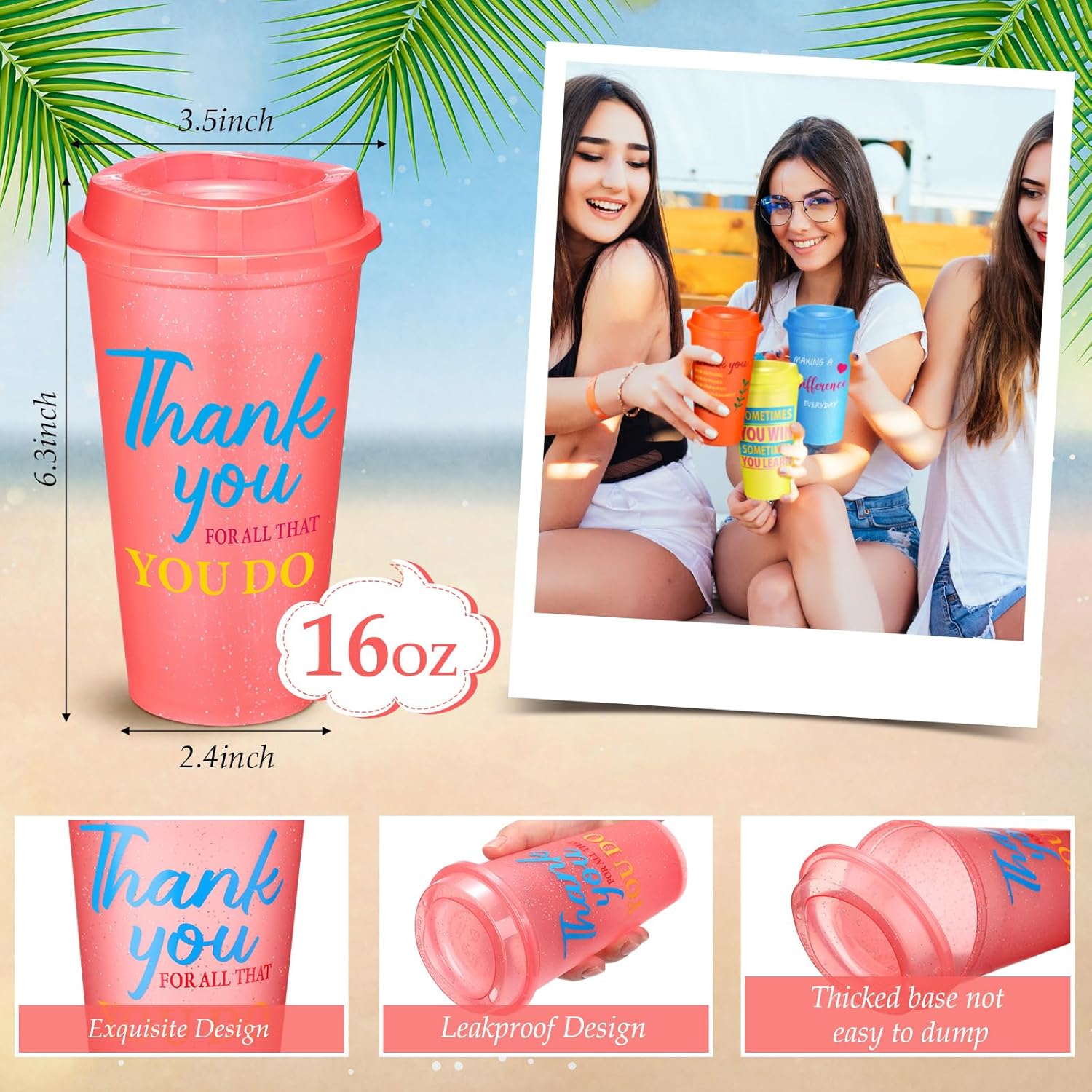 Skylety 48 Pack Employee Appreciation Gifts in Bulk 16 oz Reusable Plastic Coffee Cups with Lids Teacher Appreciation Tumblers Thank You Gifts for Coworker Staff Team Volunteer - Image 2