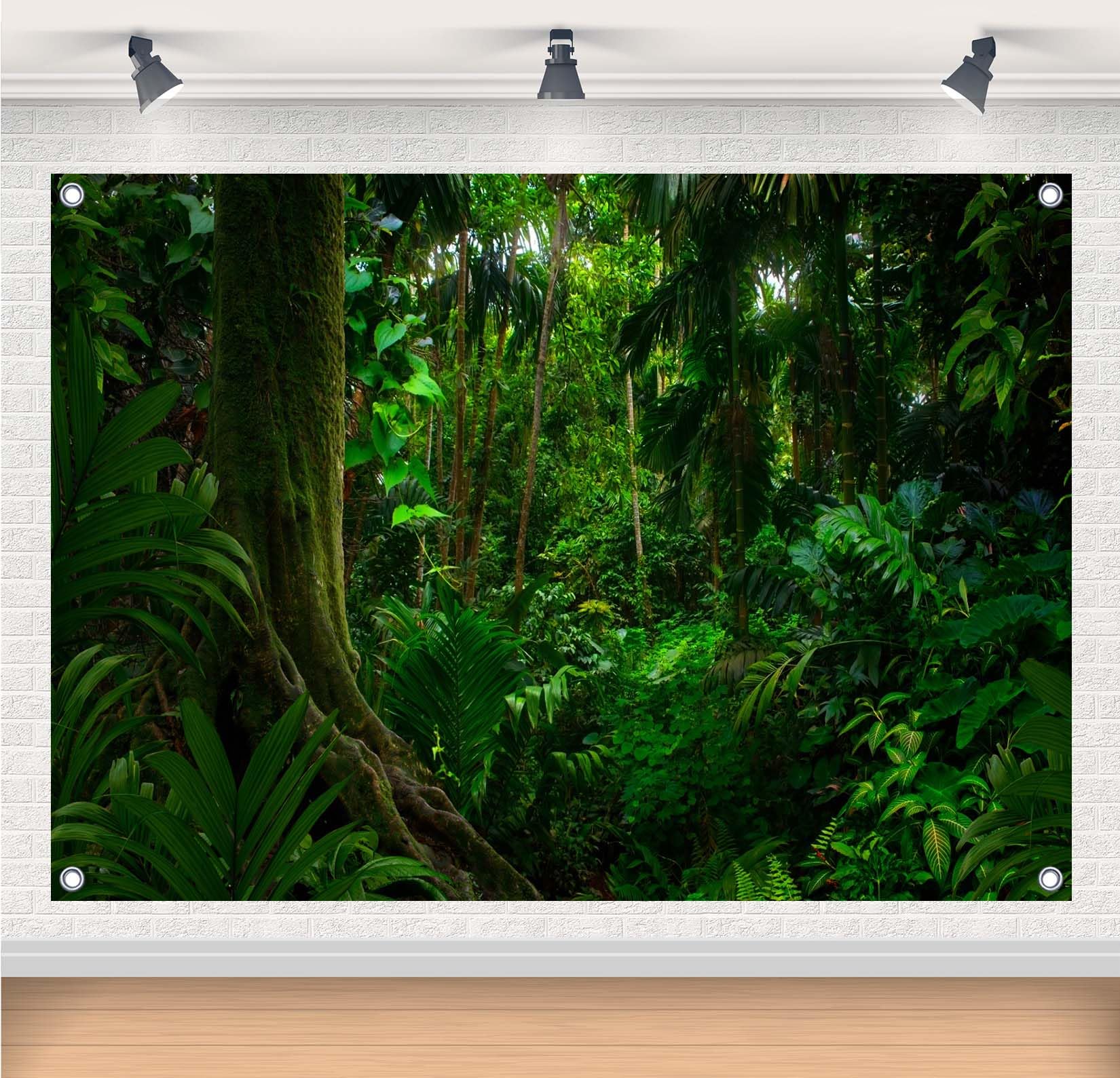 Gorpic 20x10ft Fabric Tropical Rainforest Backdrops Banner Dark Green Vegetation Jungle Scenes Banners Backgrounds Wilderness Adventure Backdrops for