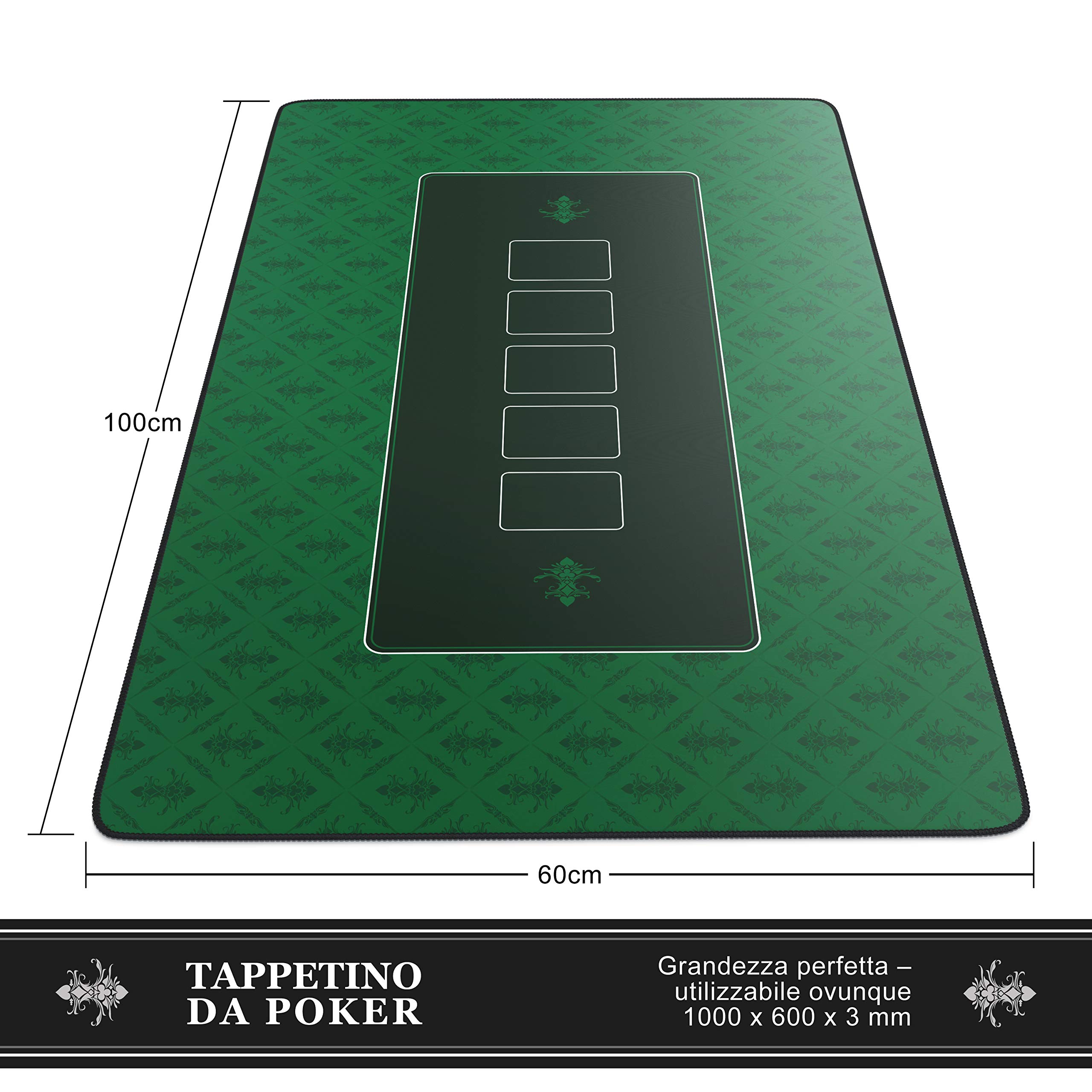 CSL - Tappeto Poker 100 x 60 cm - Professionale - Formato XXL - Poker Pad - Parte Inferiore gommata per Una Presa Stabile - Lavabile - Design Poker Mat - Verde